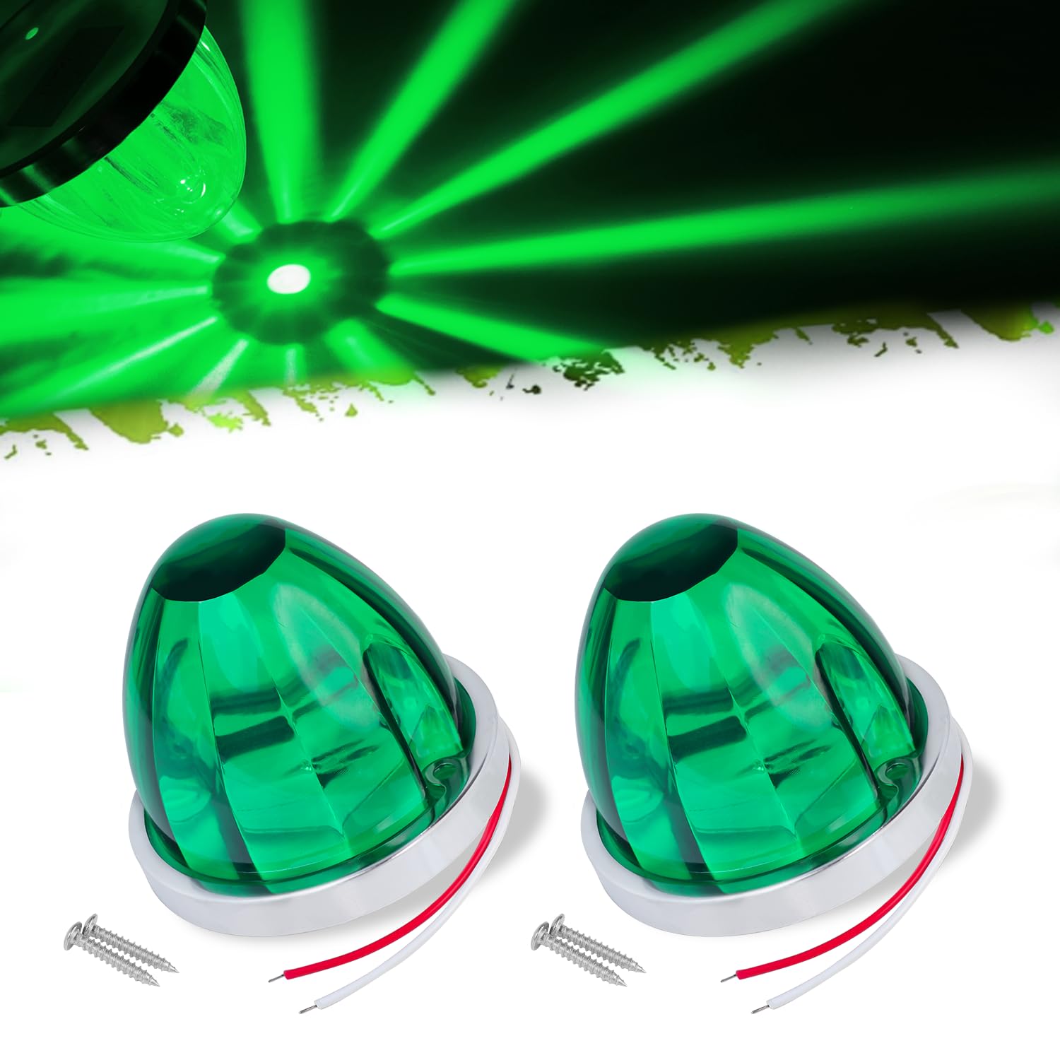 2Pcs Amber Watermelon LED Light with Stainless Steel Bracket, 12V Marker Clearance Lights for Semi Truck, Freightliner, Kenworth, Peterbilt, Heavy-Duty Trailers