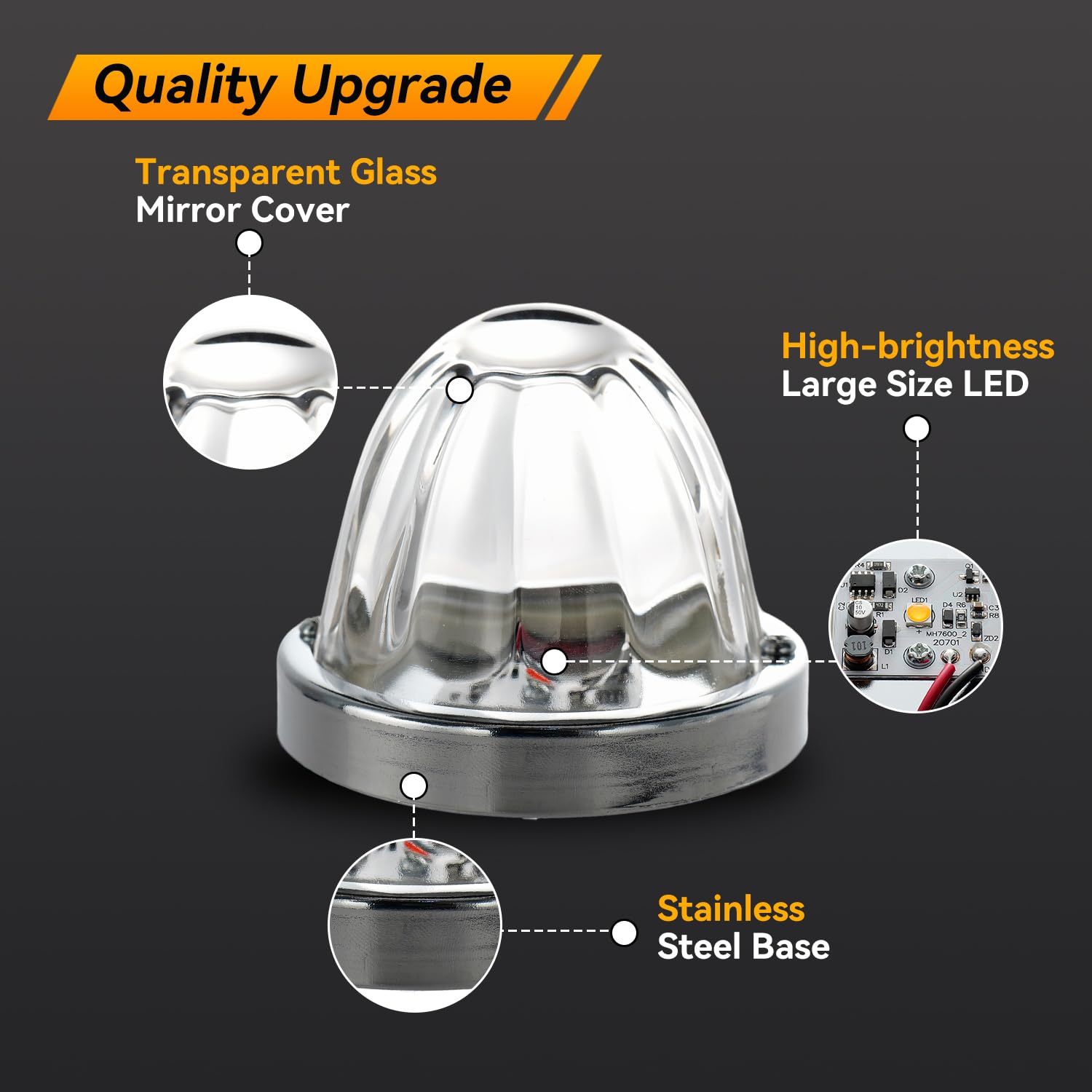 Strobe Amber Glass Lens Watermelon Lights for Semi Truck Led Side Marker Kenworth Peterbilt Freightliner Exterior