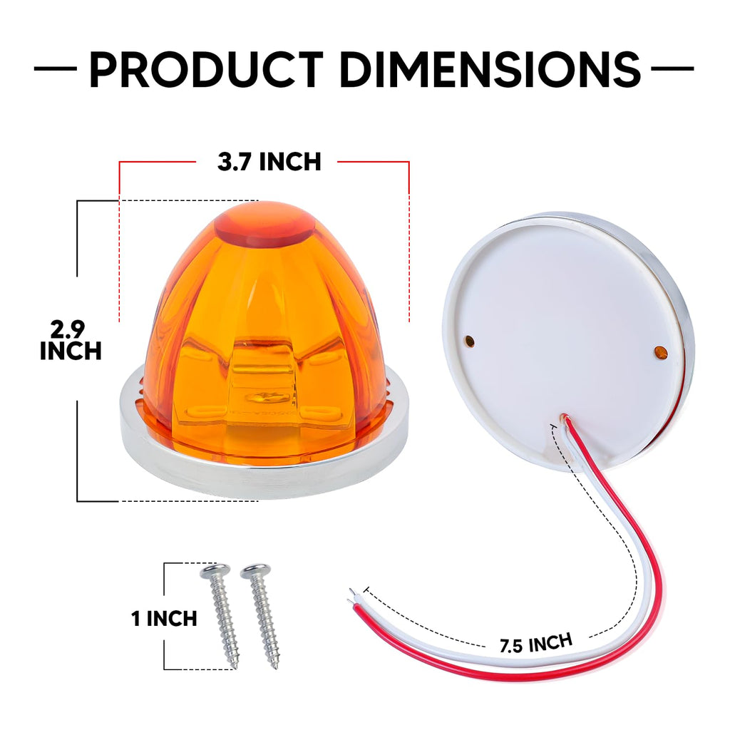 2Pcs Amber Watermelon LED Light with Stainless Steel Bracket, 12V Marker Clearance Lights for Semi Truck, Freightliner, Kenworth, Peterbilt, Heavy-Duty Trailers
