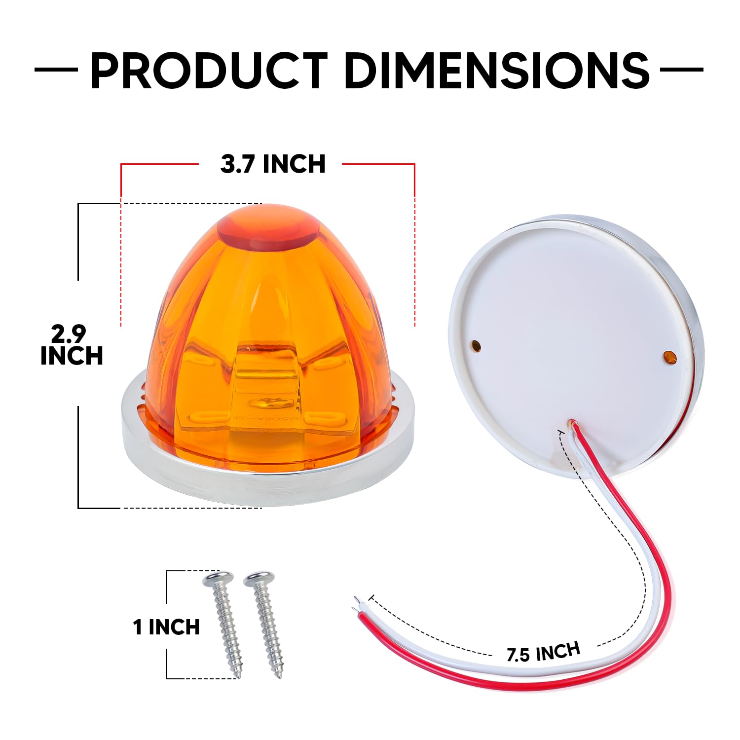 2Pcs Amber Watermelon LED Light with Stainless Steel Bracket, 12V Marker Clearance Lights for Semi Truck, Freightliner, Kenworth, Peterbilt, Heavy-Duty Trailers