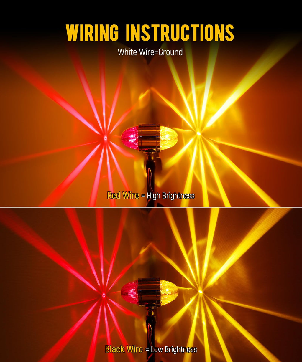 Partsam 1x Glass Watermelon Light Dual Revolution Double-Face Amber Red LED Turn Signal Marker Light, Zinc Alloy Housing Amber Red Lens Post Mount for Peterbilt Freightliner Semi Truck Trailer, 10-30V