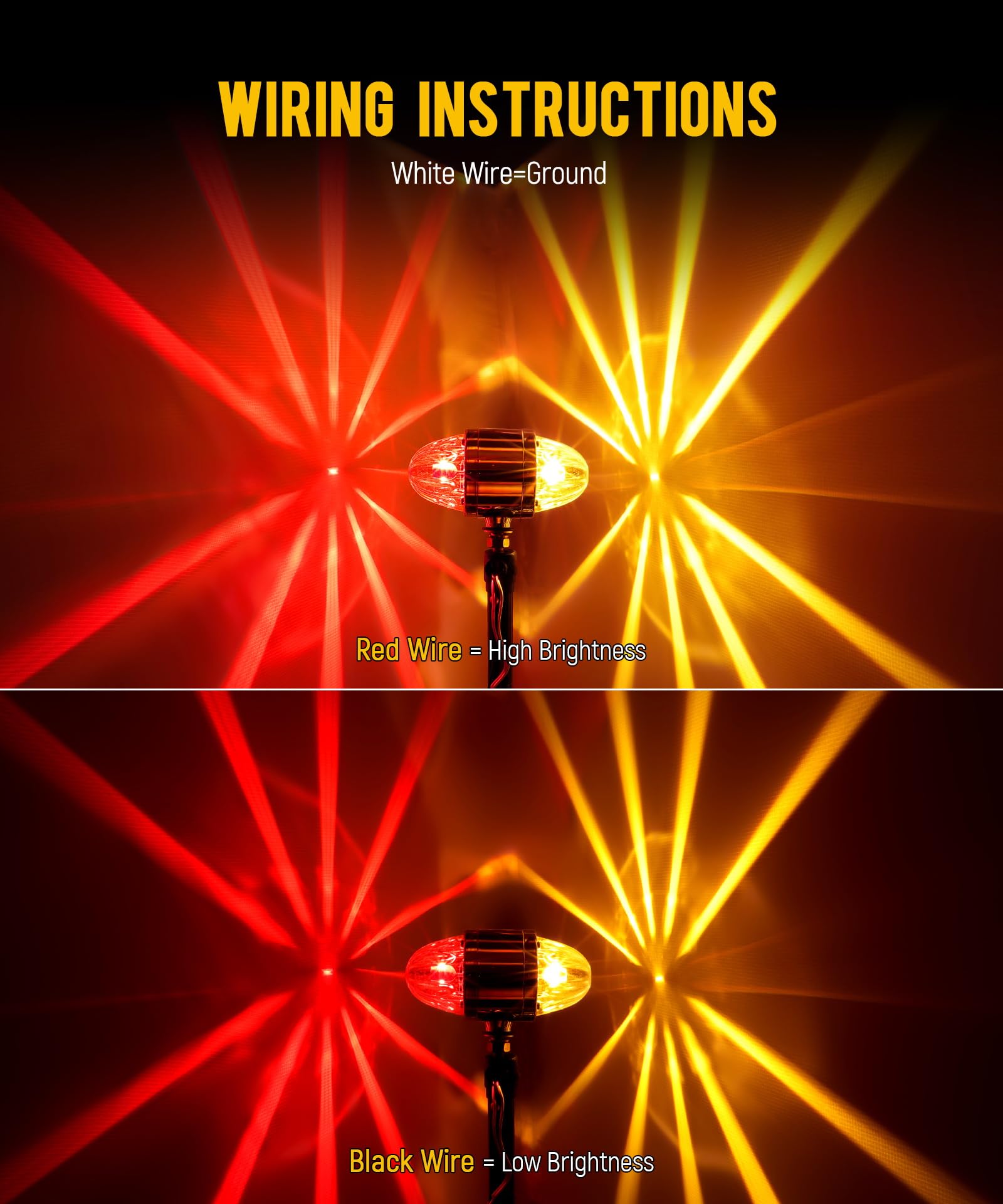Partsam 1x Glass Watermelon Light Dual Revolution Double-Face Amber Red LED Turn Signal Marker Light, Zinc Alloy Housing Amber Red Lens Post Mount for Peterbilt Freightliner Semi Truck Trailer, 10-30V