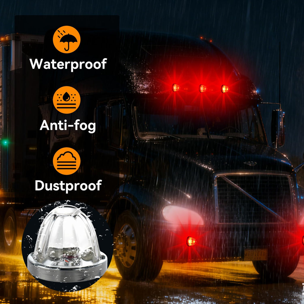 Strobe Amber Glass Lens Watermelon Lights for Semi Truck Led Side Marker Kenworth Peterbilt Freightliner Exterior