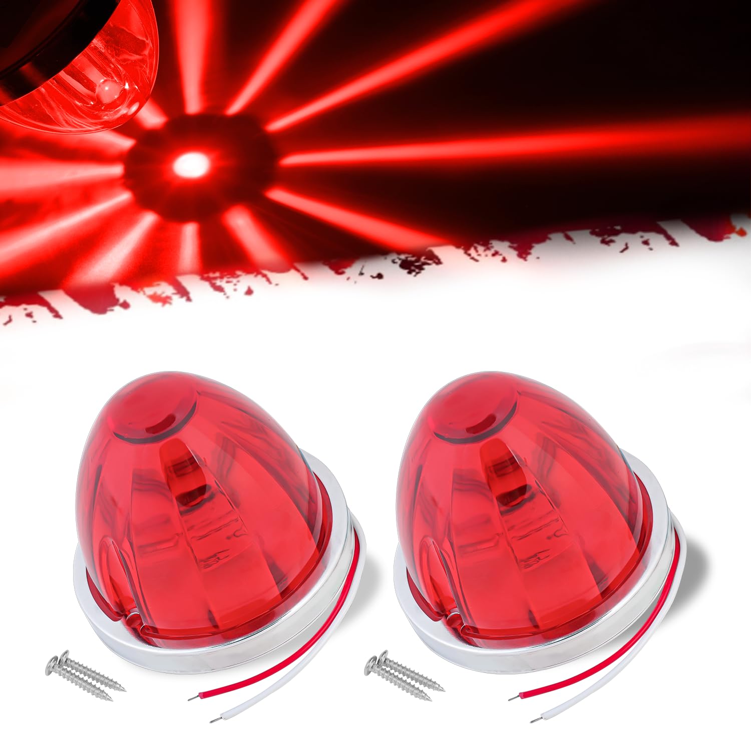 2Pcs Amber Watermelon LED Light with Stainless Steel Bracket, 12V Marker Clearance Lights for Semi Truck, Freightliner, Kenworth, Peterbilt, Heavy-Duty Trailers