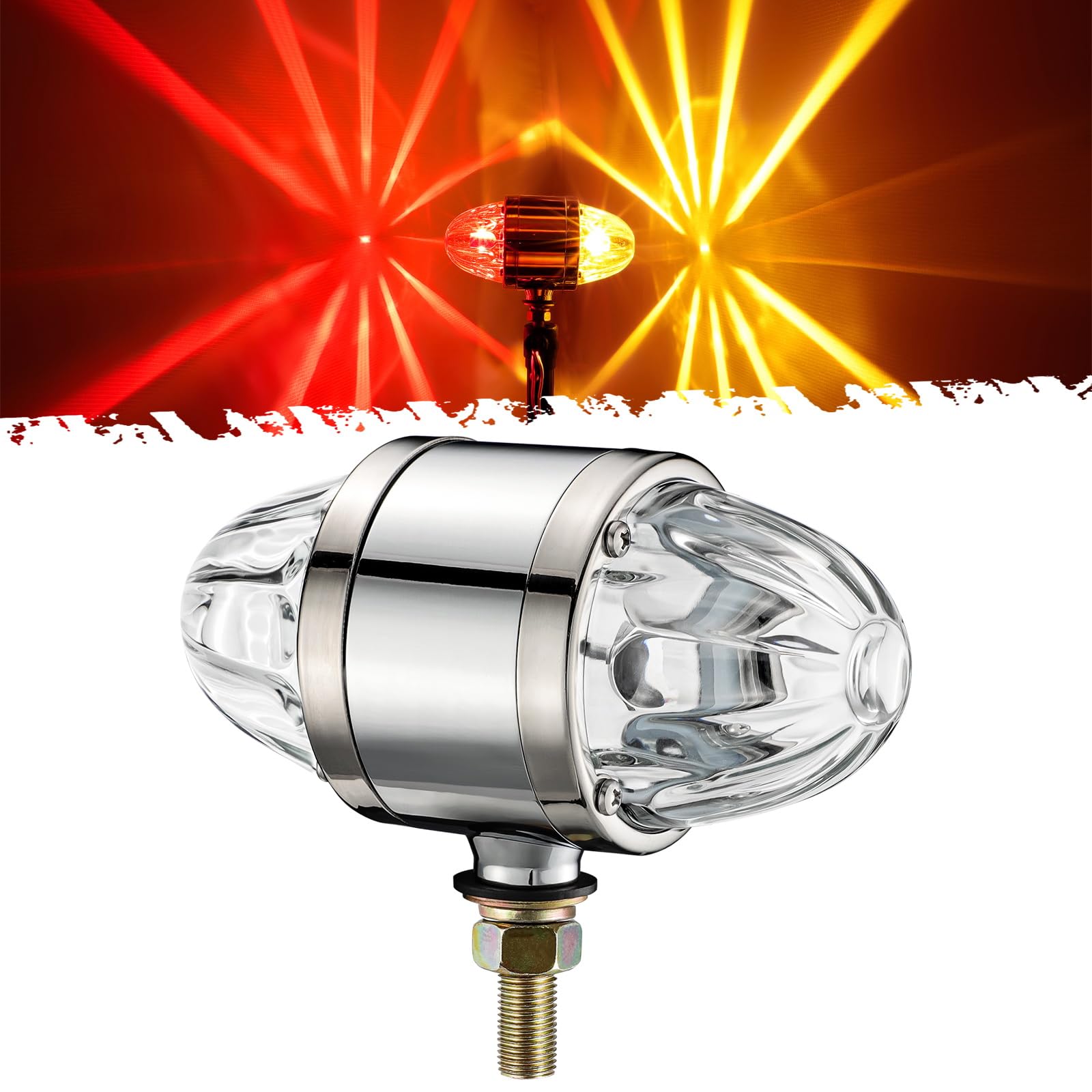 Partsam 1x Glass Watermelon Light Dual Revolution Double-Face Amber Red LED Turn Signal Marker Light, Zinc Alloy Housing Amber Red Lens Post Mount for Peterbilt Freightliner Semi Truck Trailer, 10-30V