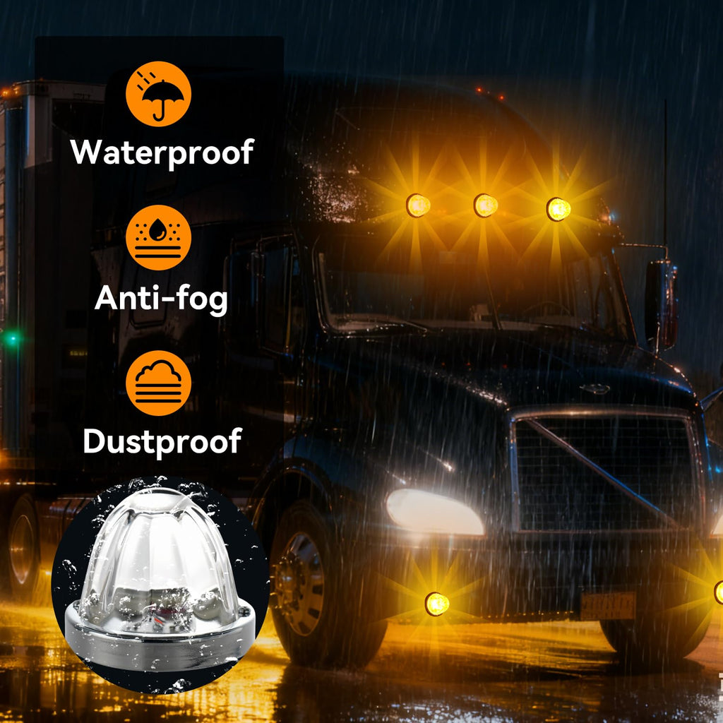 Strobe Amber Glass Lens Watermelon Lights for Semi Truck Led Side Marker Kenworth Peterbilt Freightliner Exterior