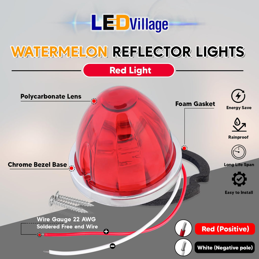 2Pcs Amber Watermelon LED Light with Stainless Steel Bracket, 12V Marker Clearance Lights for Semi Truck, Freightliner, Kenworth, Peterbilt, Heavy-Duty Trailers