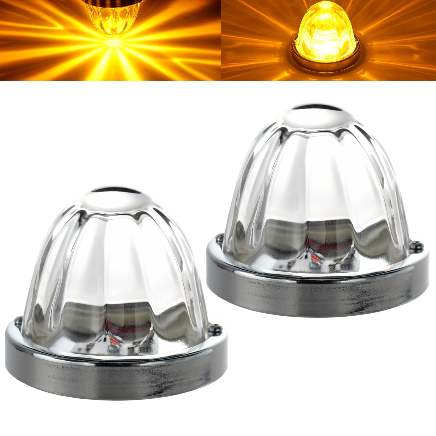 Strobe Amber Glass Lens Watermelon Lights for Semi Truck Led Side Marker Kenworth Peterbilt Freightliner Exterior