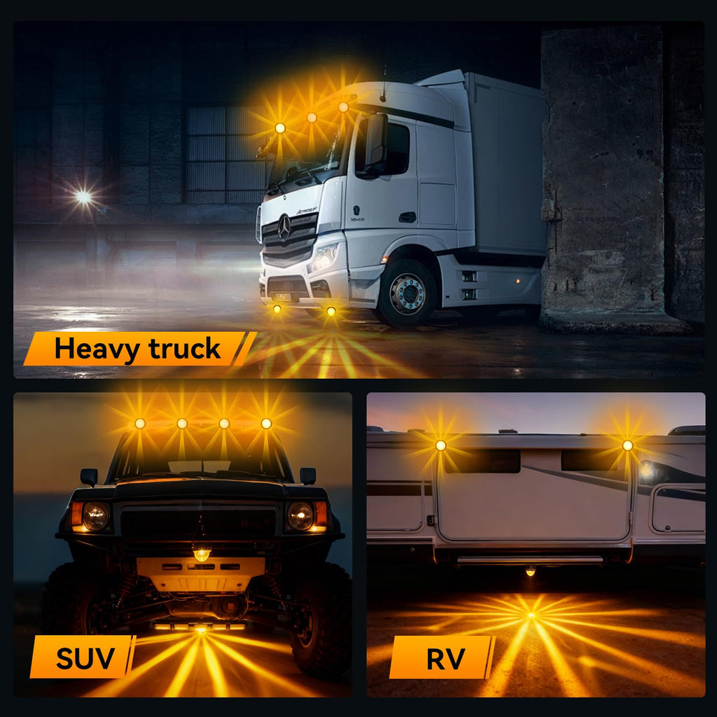 Strobe Amber Glass Lens Watermelon Lights for Semi Truck Led Side Marker Kenworth Peterbilt Freightliner Exterior