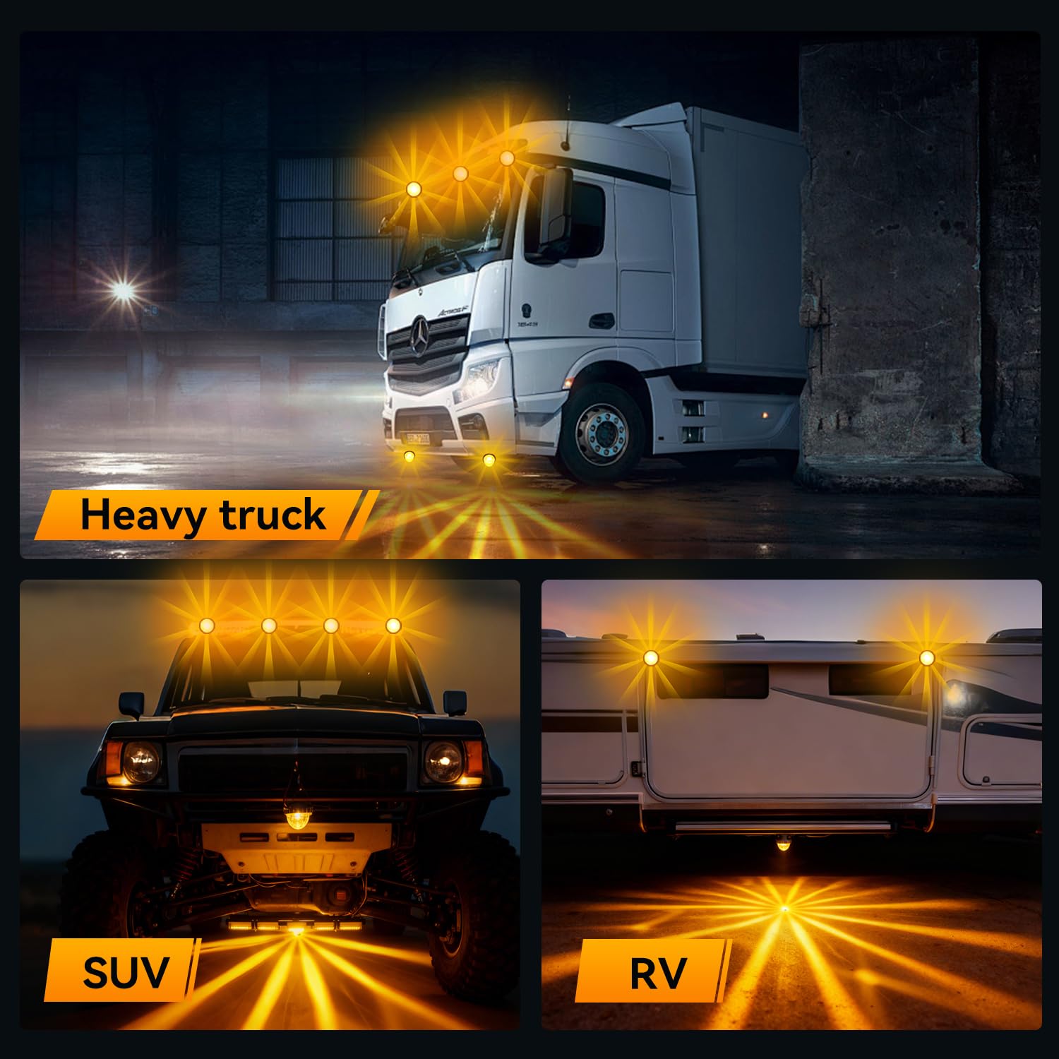 Strobe Amber Glass Lens Watermelon Lights for Semi Truck Led Side Marker Kenworth Peterbilt Freightliner Exterior