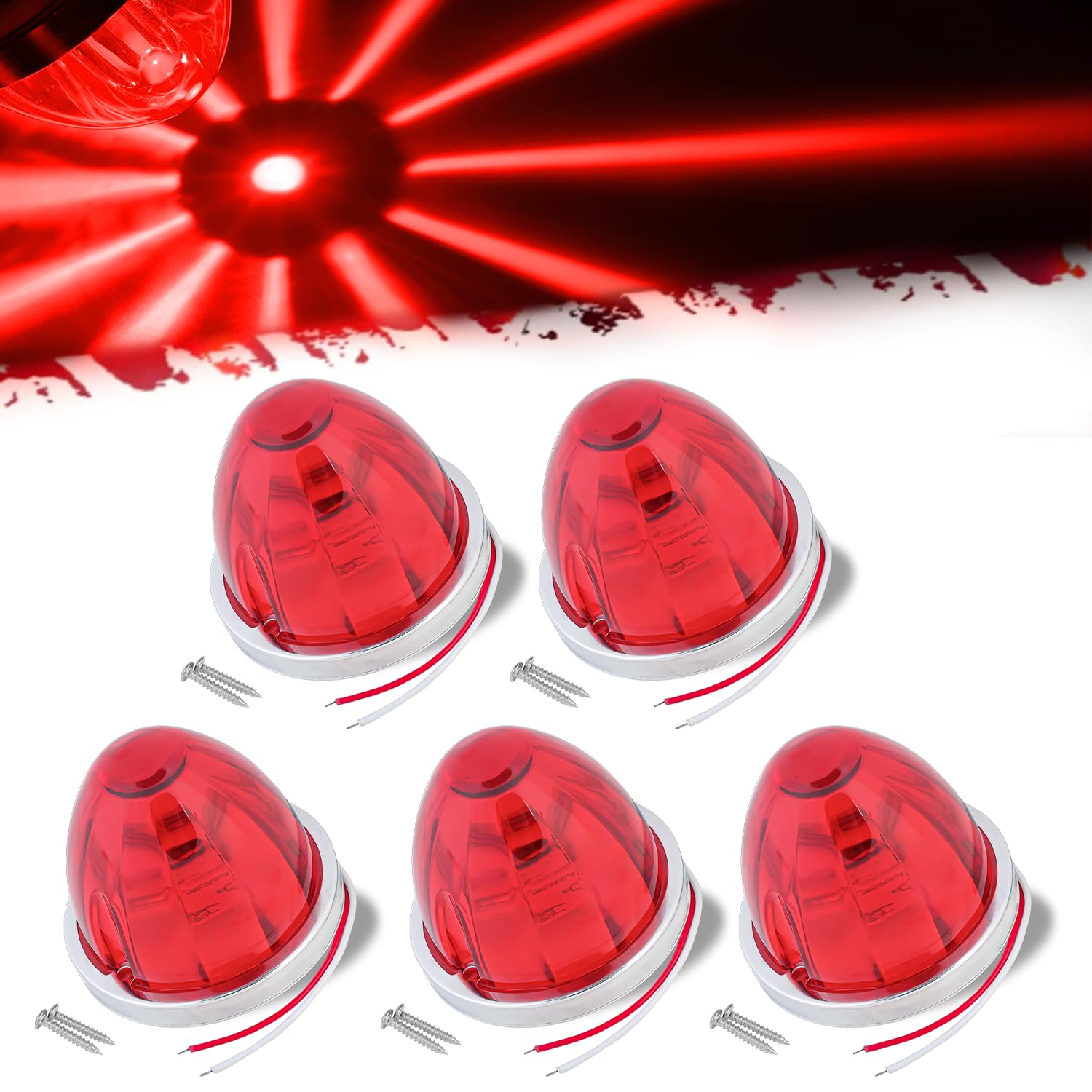 2Pcs Amber Watermelon LED Light with Stainless Steel Bracket, 12V Marker Clearance Lights for Semi Truck, Freightliner, Kenworth, Peterbilt, Heavy-Duty Trailers