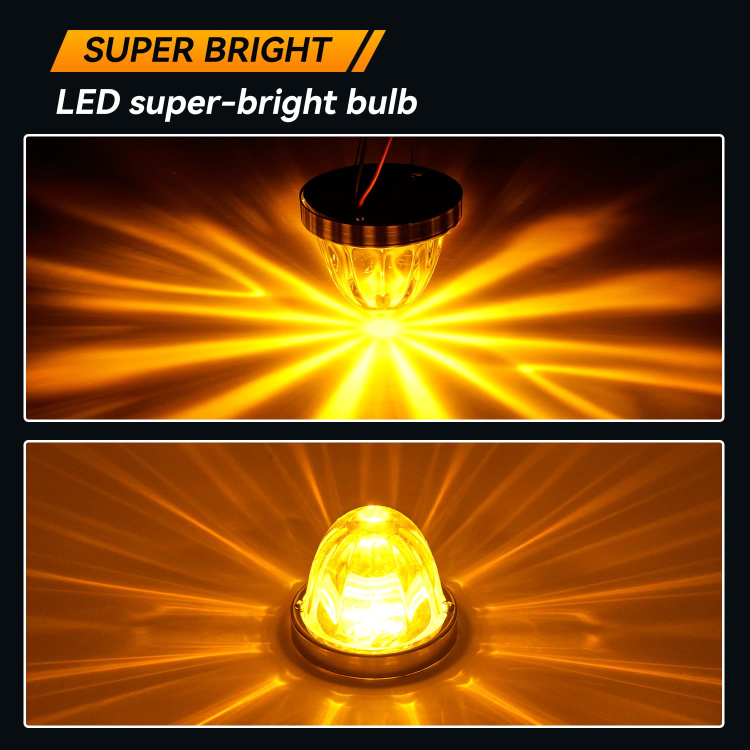 Strobe Amber Glass Lens Watermelon Lights for Semi Truck Led Side Marker Kenworth Peterbilt Freightliner Exterior