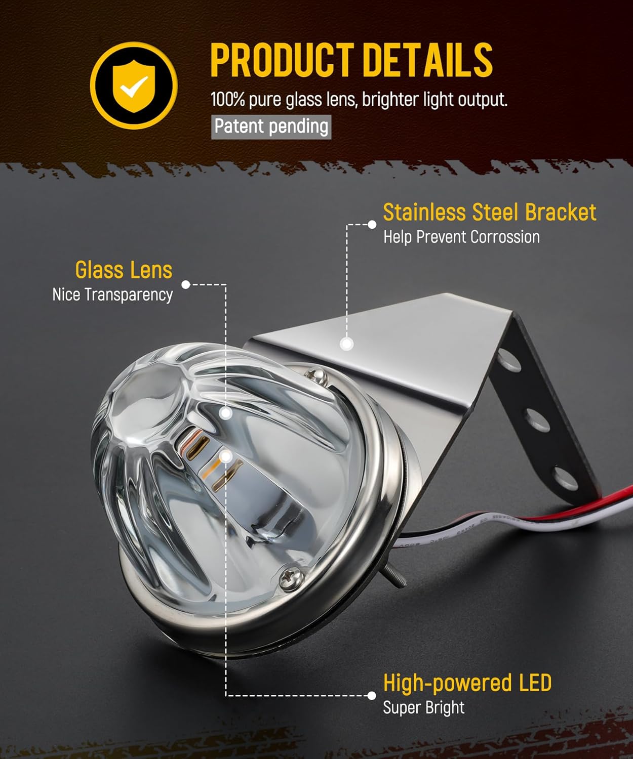 Partsam 2Pcs Glass Watermelon Lights with Stainless Steel Bracket, [Patented] Dual Color Amber/Blue LED Watermelon Mirror Turn Signal Marker Lights Replacement for Kenworth Peterbilt Freightliner