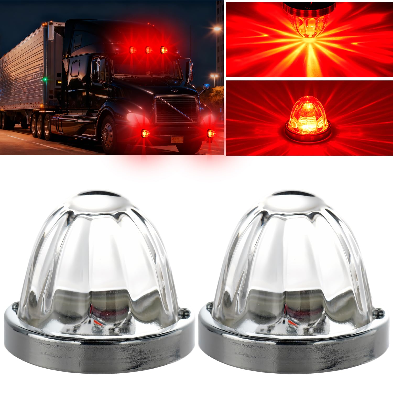 Strobe Amber Glass Lens Watermelon Lights for Semi Truck Led Side Marker Kenworth Peterbilt Freightliner Exterior