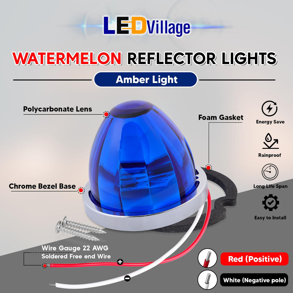 2Pcs Amber Watermelon LED Light with Stainless Steel Bracket, 12V Marker Clearance Lights for Semi Truck, Freightliner, Kenworth, Peterbilt, Heavy-Duty Trailers