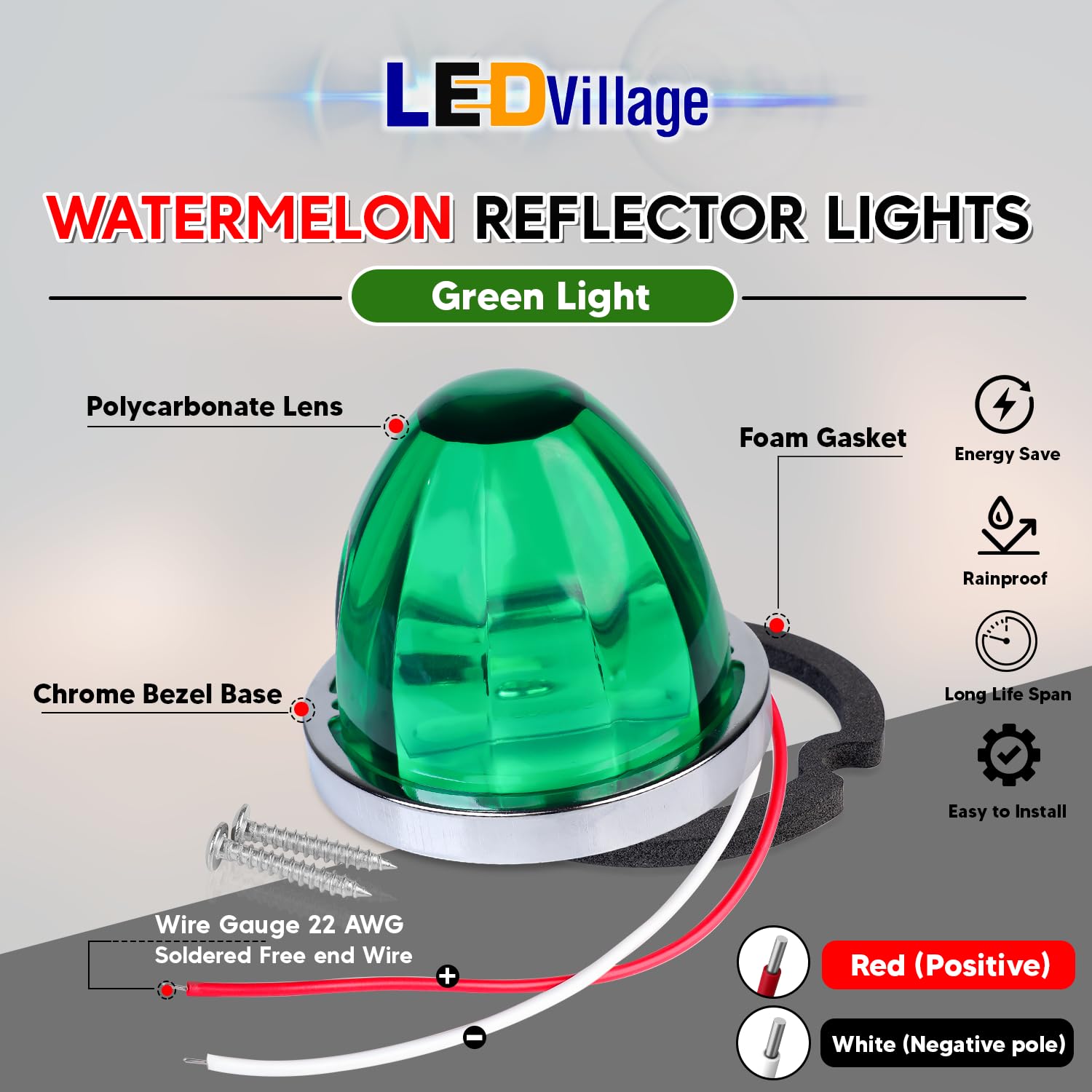 2Pcs Amber Watermelon LED Light with Stainless Steel Bracket, 12V Marker Clearance Lights for Semi Truck, Freightliner, Kenworth, Peterbilt, Heavy-Duty Trailers