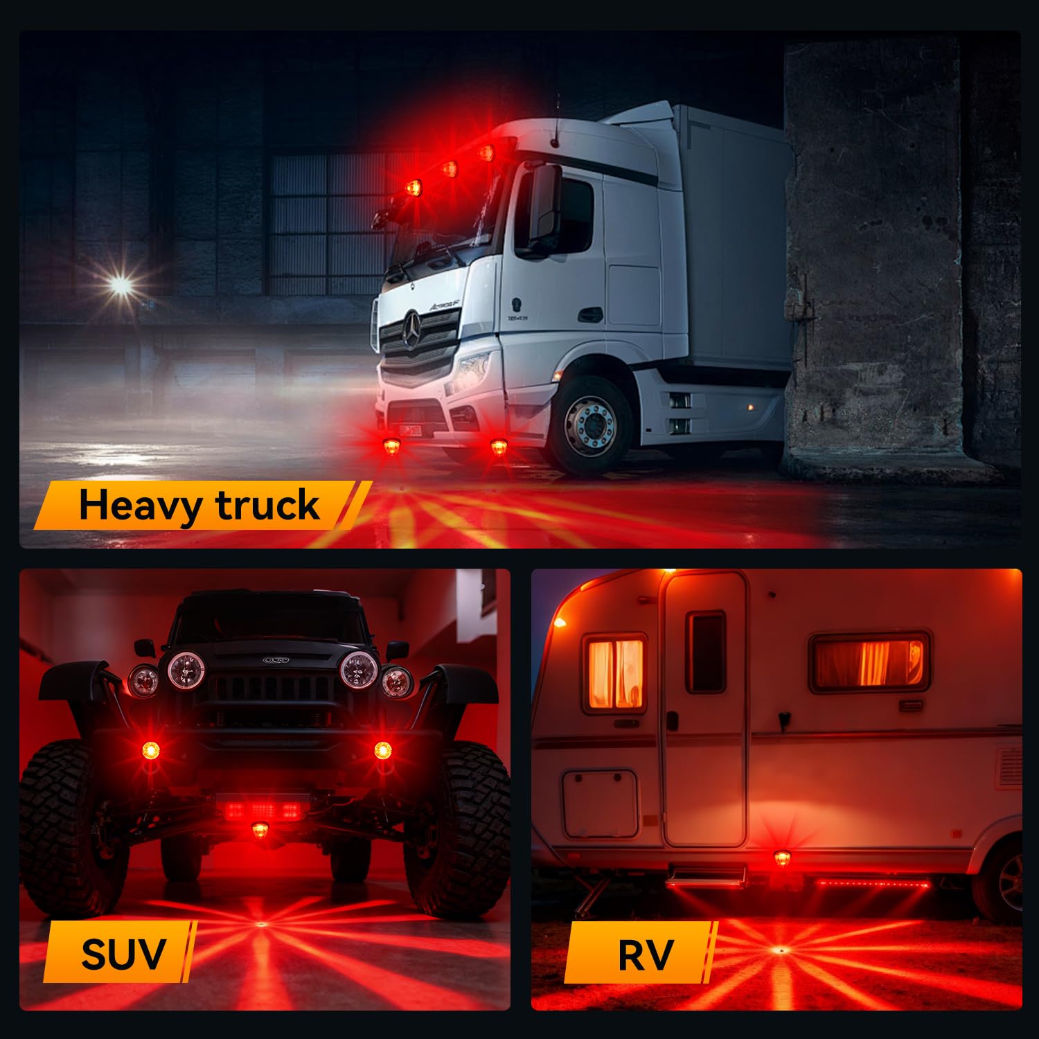 Strobe Amber Glass Lens Watermelon Lights for Semi Truck Led Side Marker Kenworth Peterbilt Freightliner Exterior
