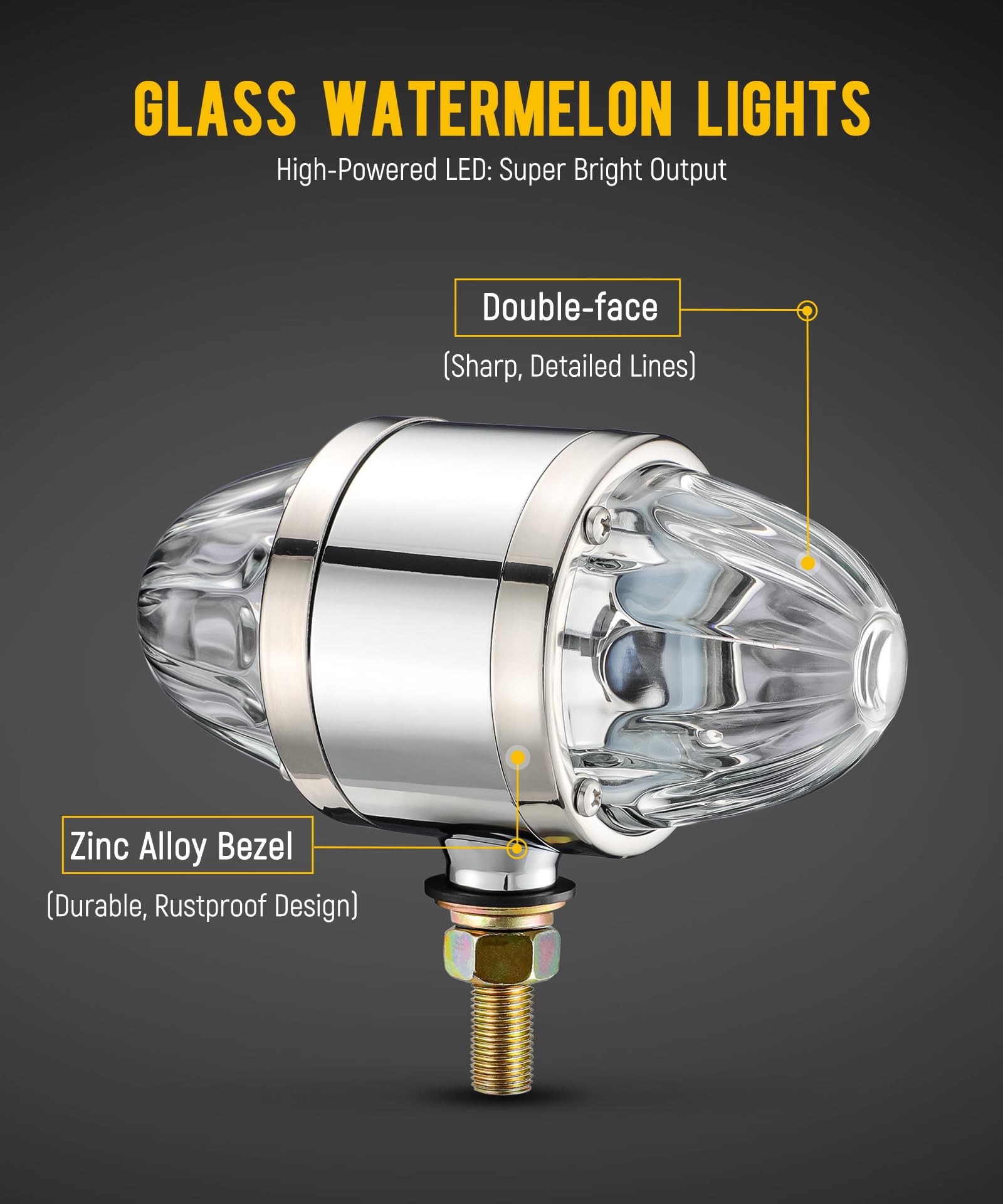 Partsam 1x Glass Watermelon Light Dual Revolution Double-Face Amber Red LED Turn Signal Marker Light, Zinc Alloy Housing Amber Red Lens Post Mount for Peterbilt Freightliner Semi Truck Trailer, 10-30V