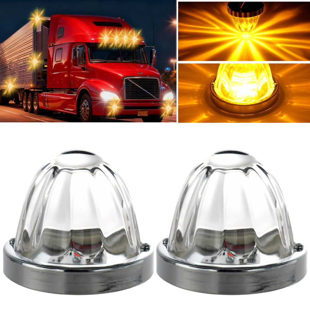 Strobe Amber Glass Lens Watermelon Lights for Semi Truck Led Side Marker Kenworth Peterbilt Freightliner Exterior