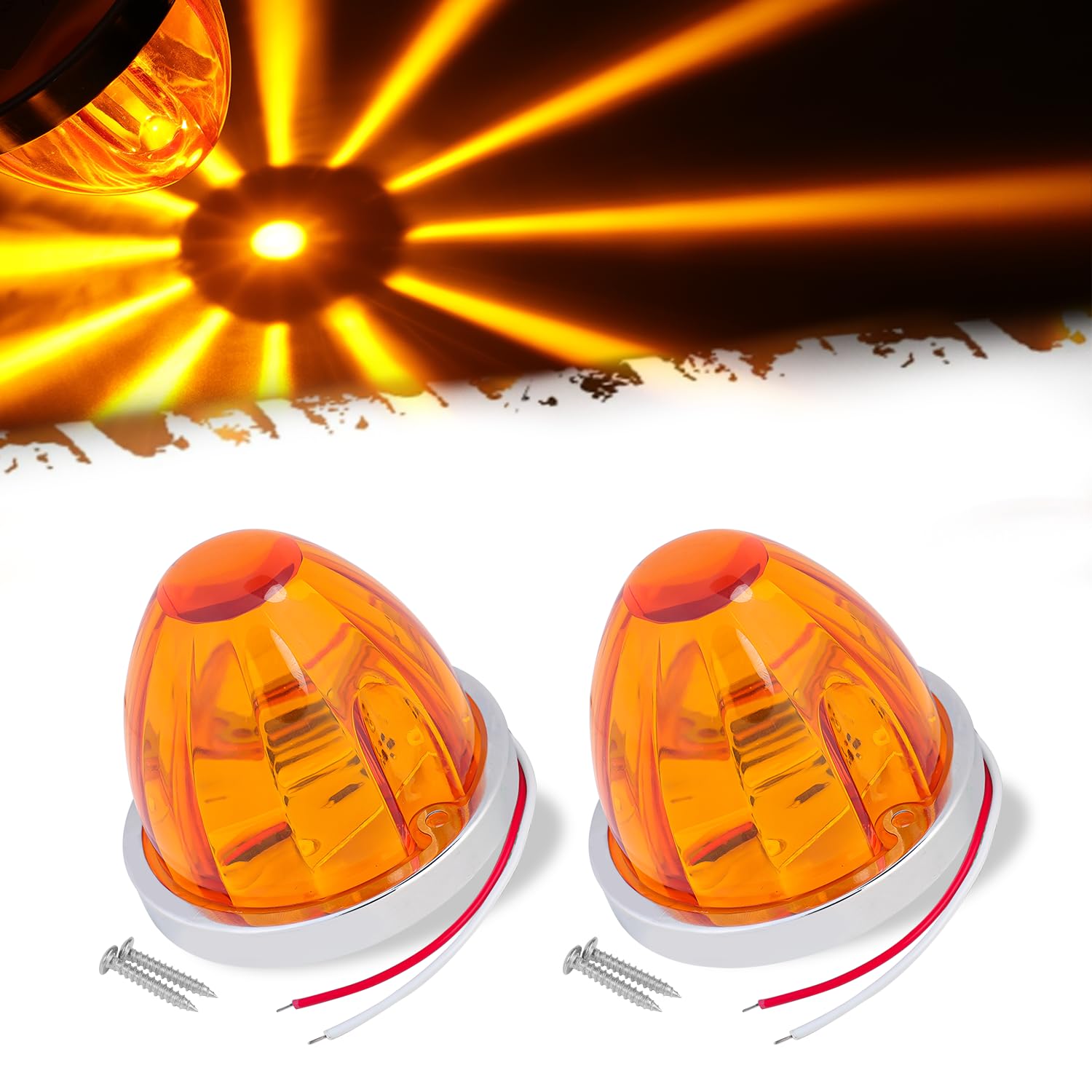 2Pcs Amber Watermelon LED Light with Stainless Steel Bracket, 12V Marker Clearance Lights for Semi Truck, Freightliner, Kenworth, Peterbilt, Heavy-Duty Trailers