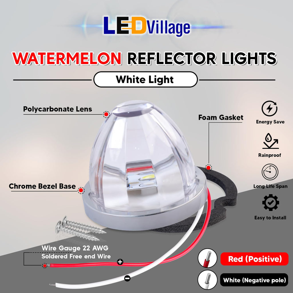 2Pcs Amber Watermelon LED Light with Stainless Steel Bracket, 12V Marker Clearance Lights for Semi Truck, Freightliner, Kenworth, Peterbilt, Heavy-Duty Trailers