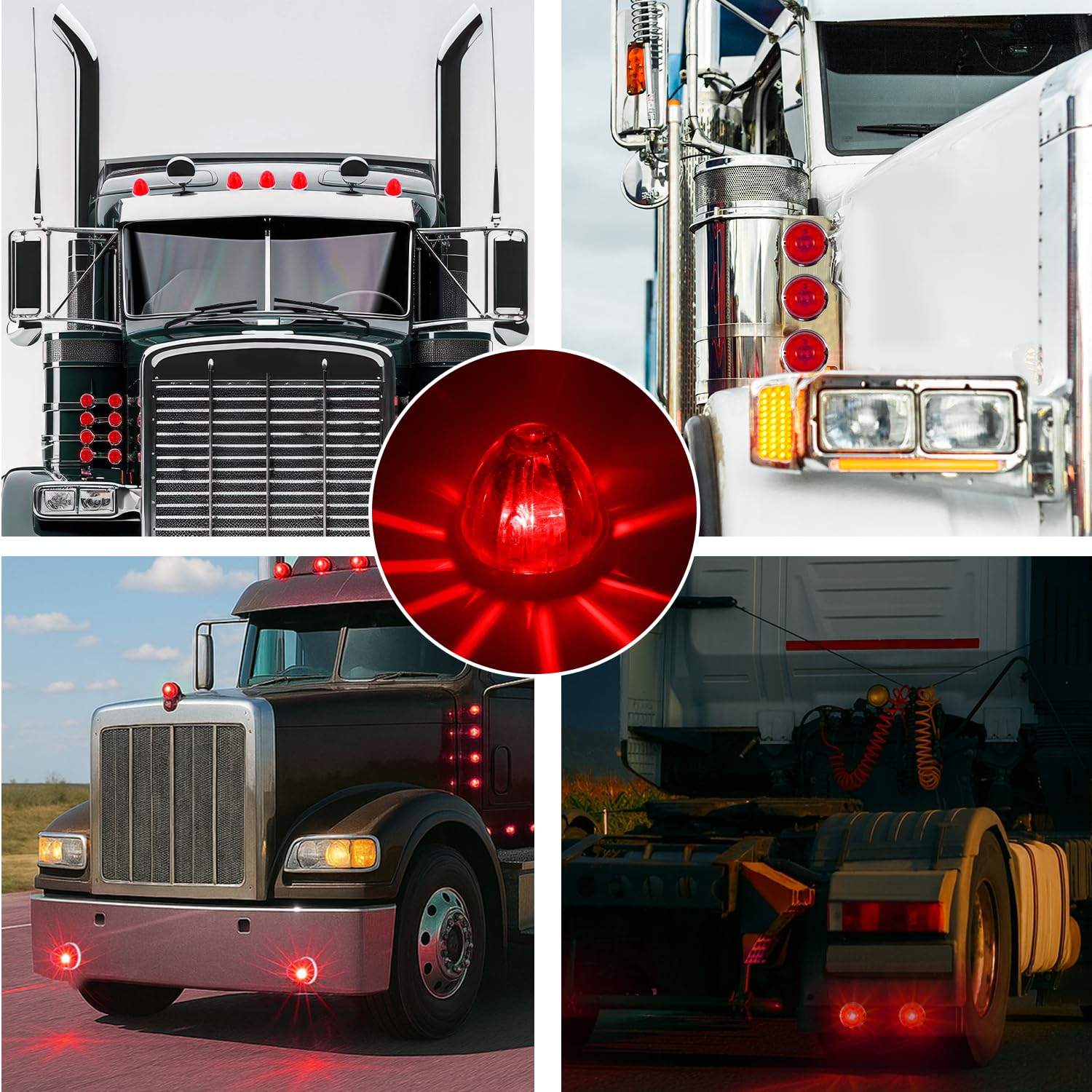 2Pcs Amber Watermelon LED Light with Stainless Steel Bracket, 12V Marker Clearance Lights for Semi Truck, Freightliner, Kenworth, Peterbilt, Heavy-Duty Trailers