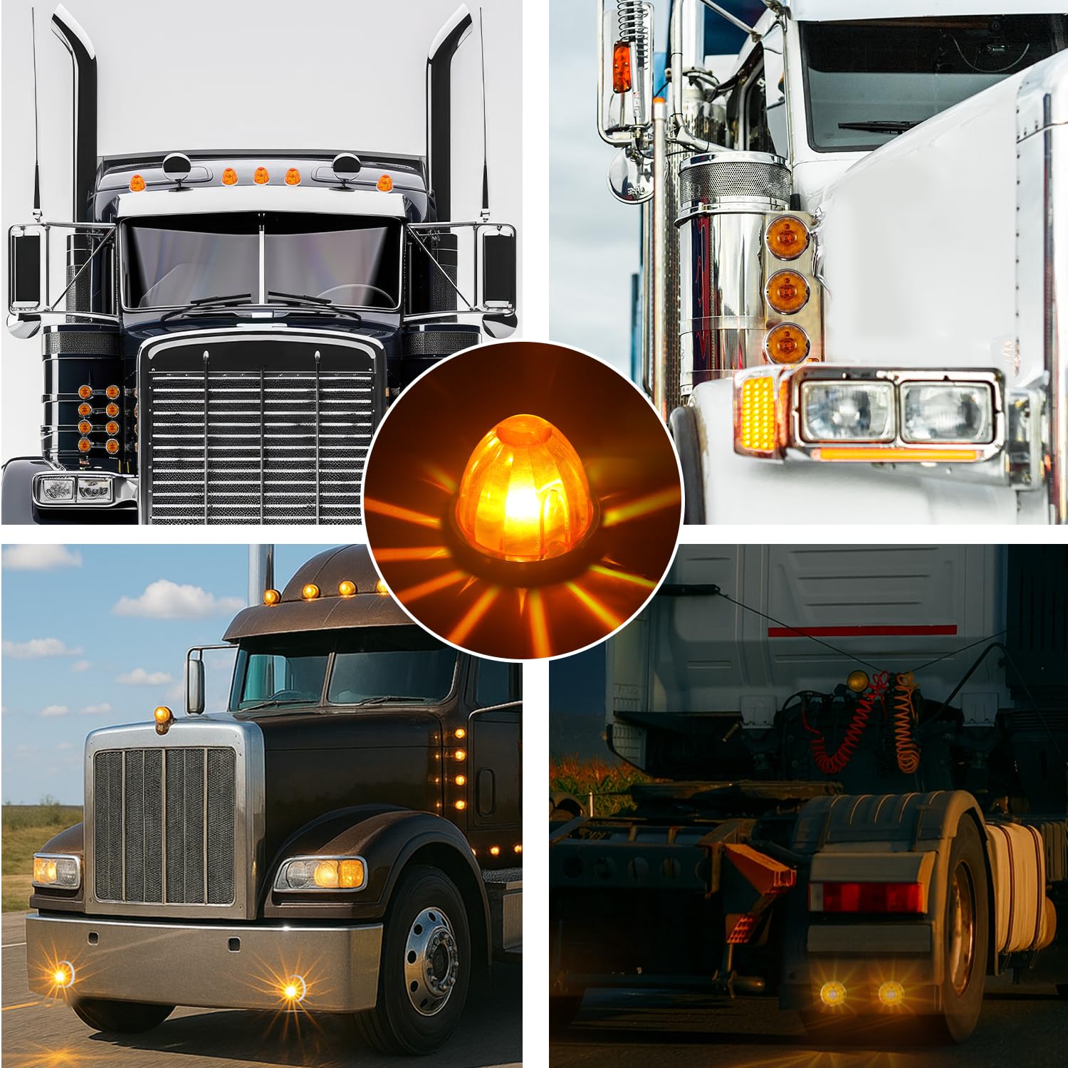 2Pcs Amber Watermelon LED Light with Stainless Steel Bracket, 12V Marker Clearance Lights for Semi Truck, Freightliner, Kenworth, Peterbilt, Heavy-Duty Trailers