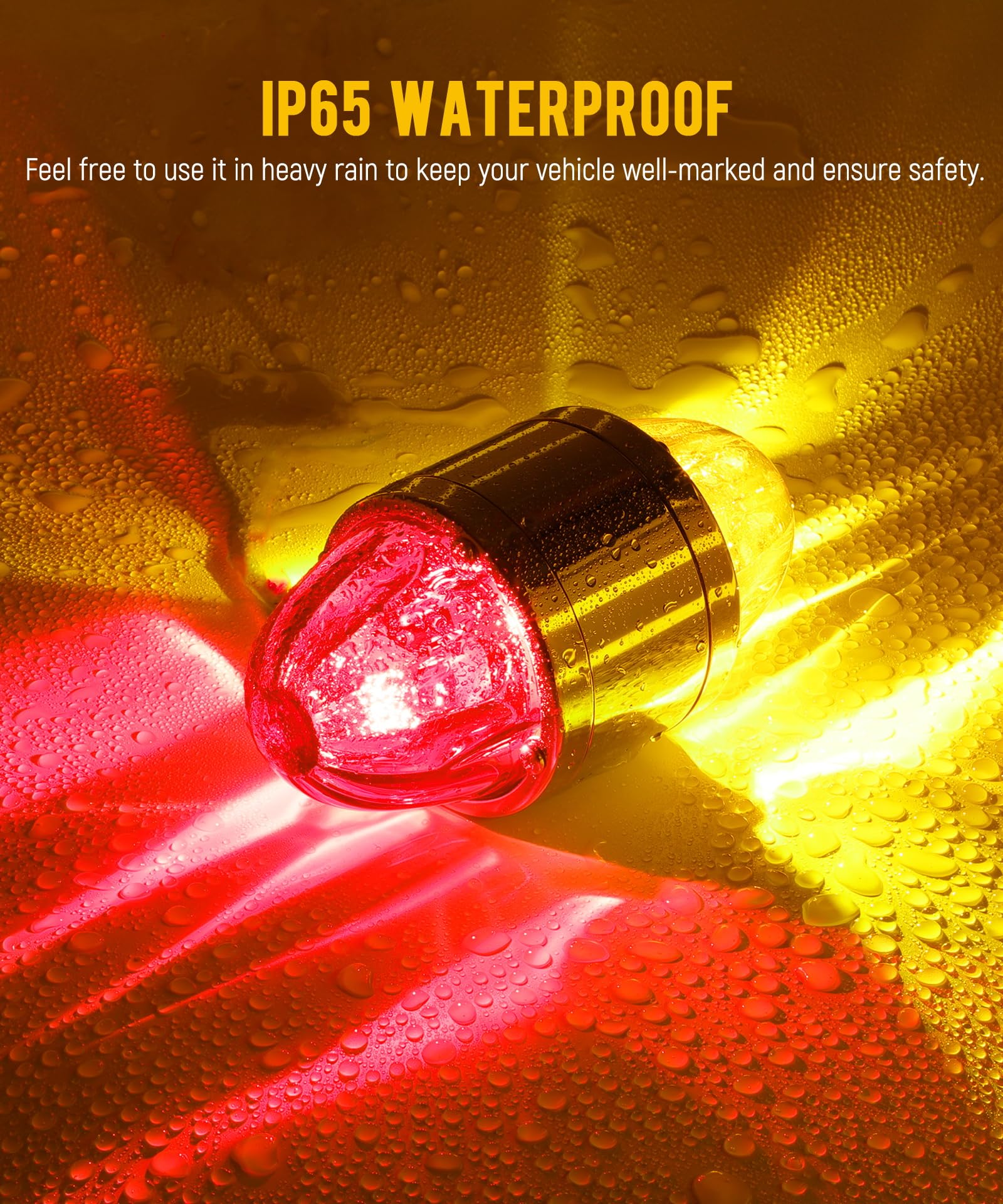 Partsam 1x Glass Watermelon Light Dual Revolution Double-Face Amber Red LED Turn Signal Marker Light, Zinc Alloy Housing Amber Red Lens Post Mount for Peterbilt Freightliner Semi Truck Trailer, 10-30V