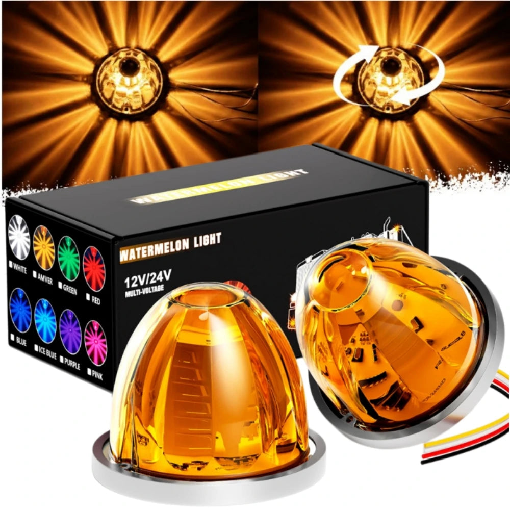 2PCS LED Watermelon Marker Lights Strobe Rotation Roof Clearance Warning Lights for Kenworth Peterbilt Freightliner Trailer