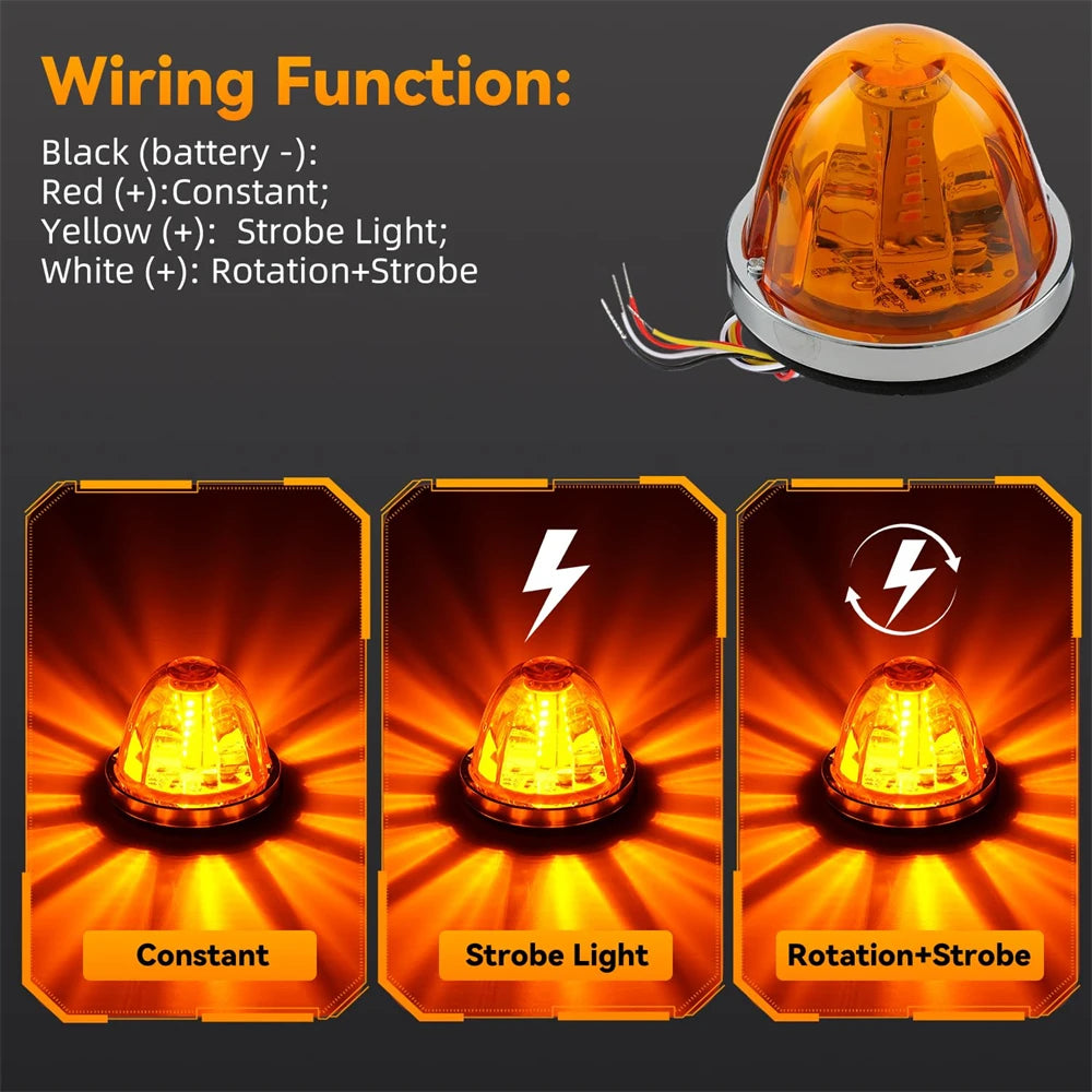 2PCS LED Watermelon Marker Lights Strobe Rotation Roof Clearance Warning Lights for Kenworth Peterbilt Freightliner Trailer