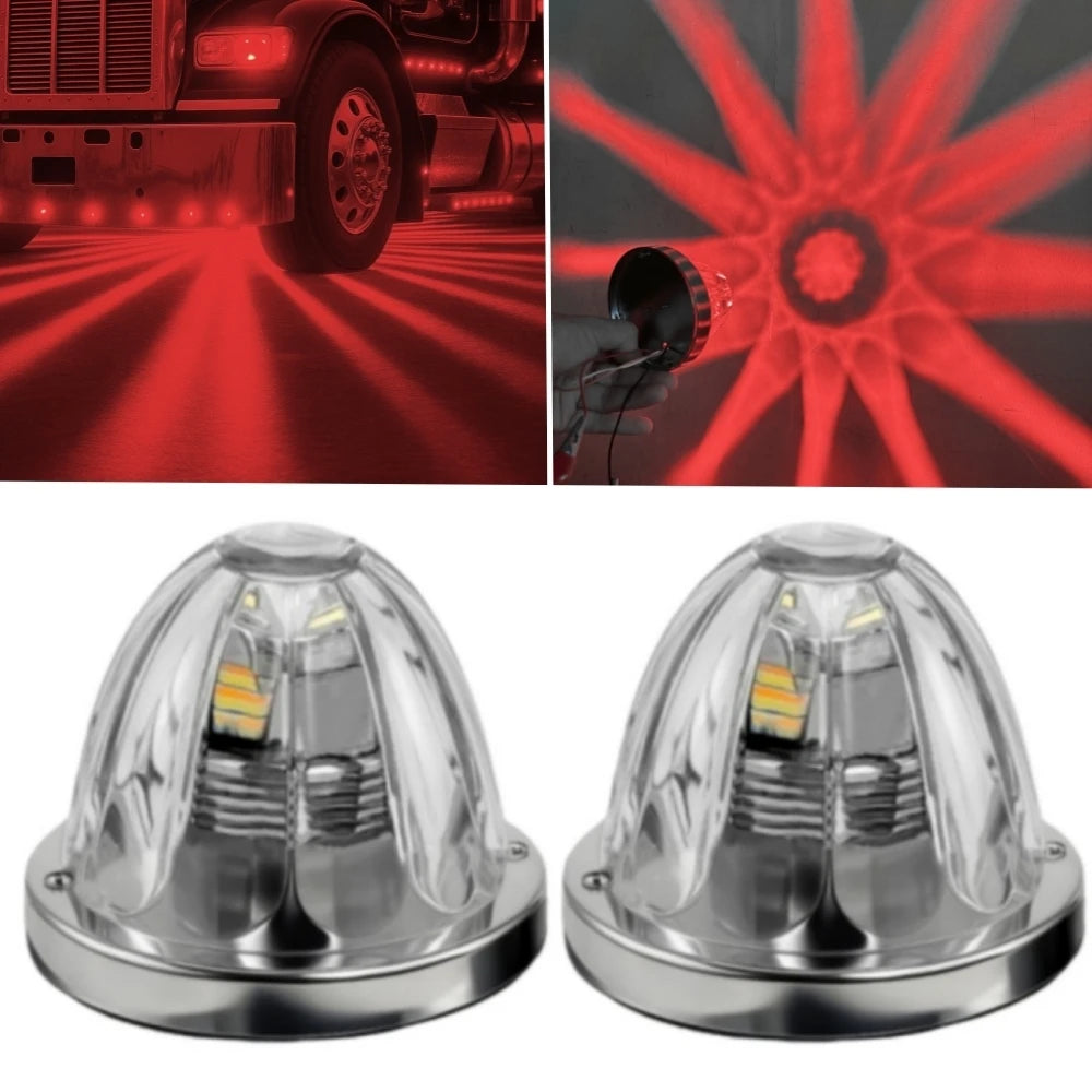 2PCS Glass Watermelon Lights for Semi Truck 10-30V LED Dual Revolution Underglow Exterior Truck Lights Marker Strobe Rock Lights