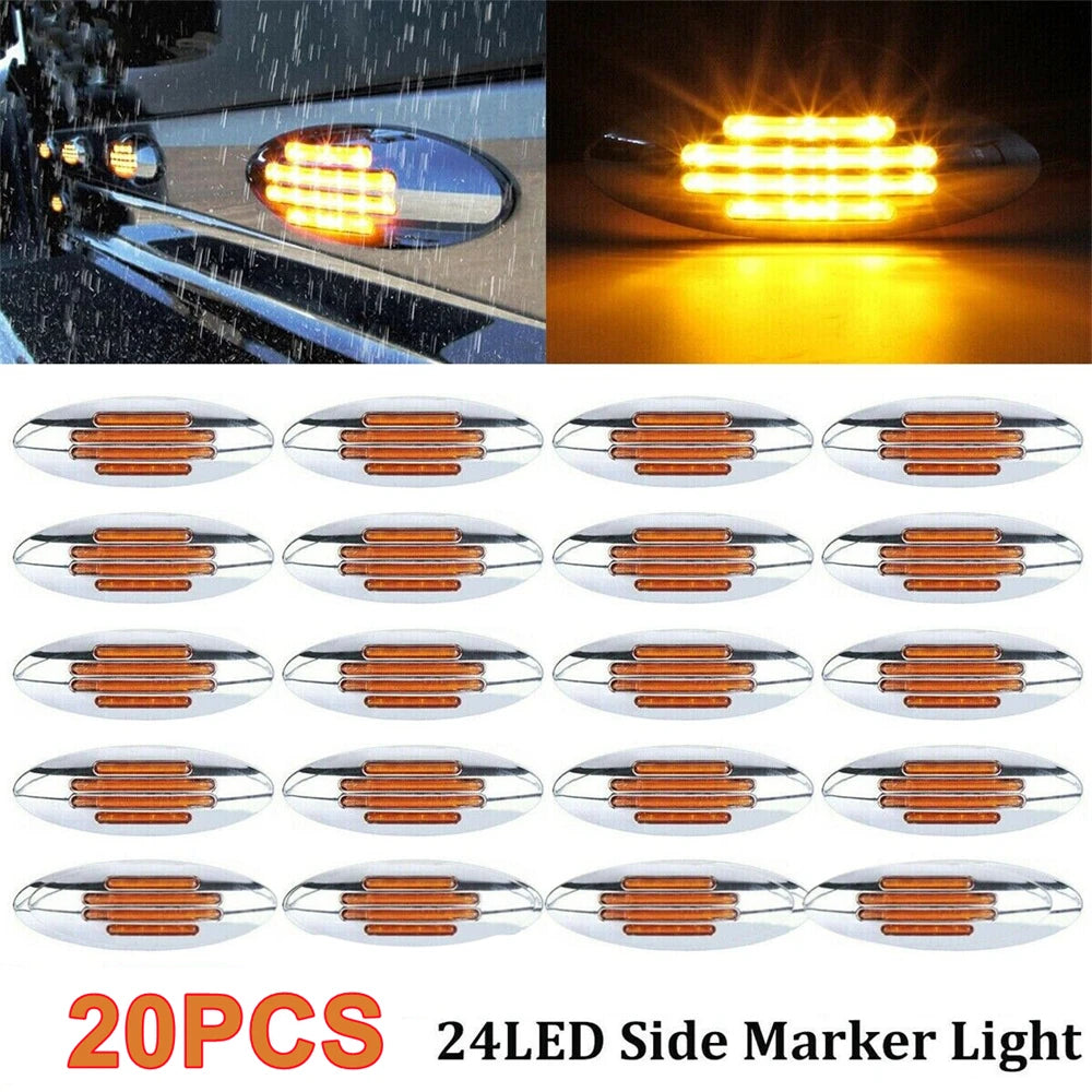 20PCS Flatline Amber Oval Semi Truck 24LED Marker Lights 12v Trailer Lights LED Lamp Truck Replacement Side Light