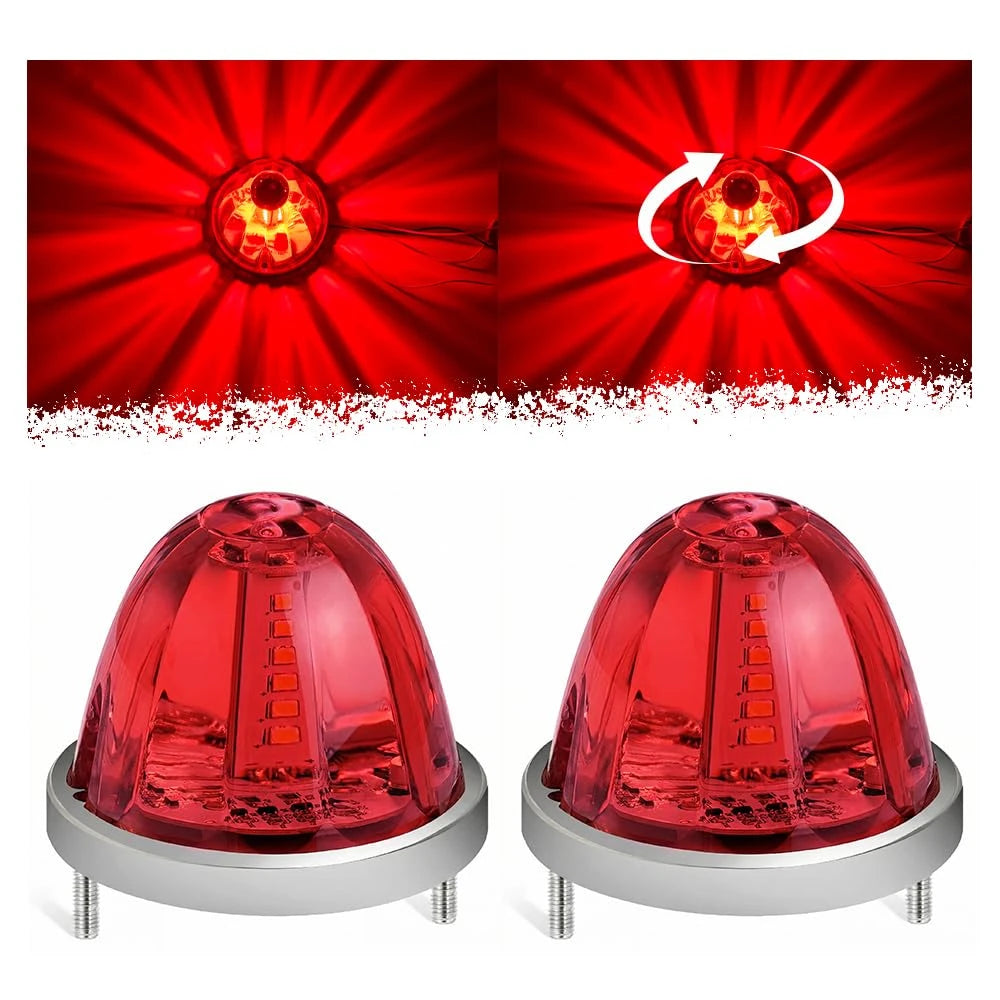 2PCS LED Watermelon Marker Lights Strobe Rotation Roof Clearance Warning Lights for Kenworth Peterbilt Freightliner Trailer