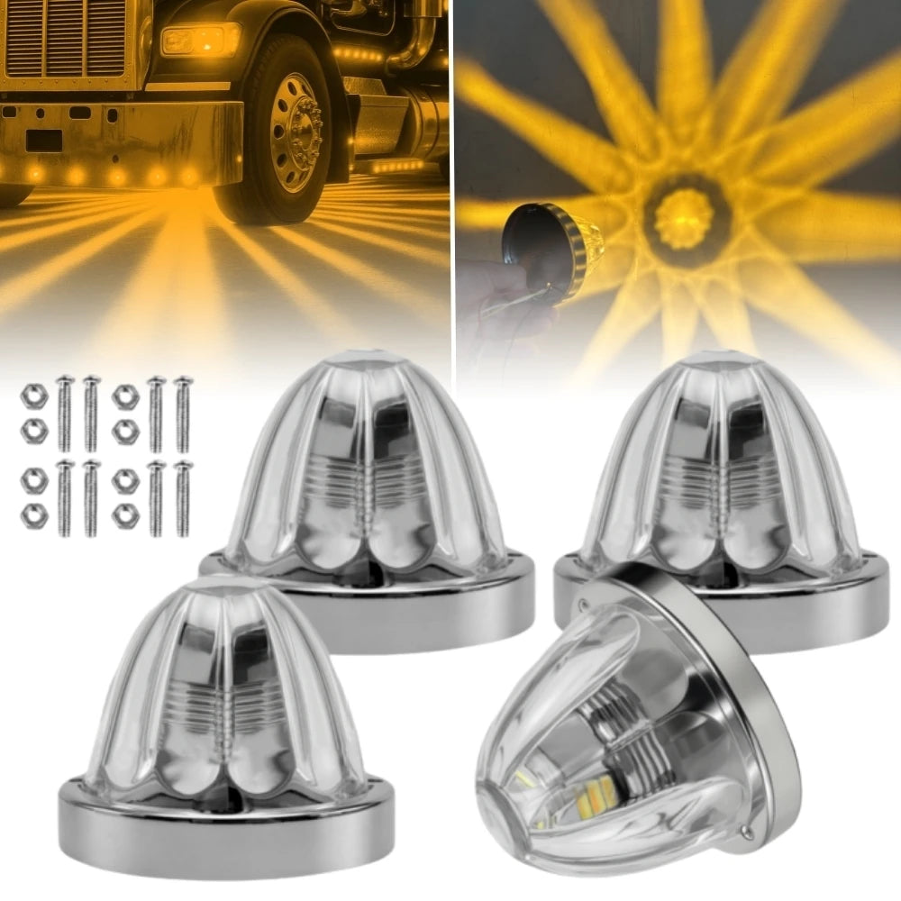 4PCS Underglow Exterior Trailer Lights Glass Watermelon Lights 10-30V LED Dual Revolution Strobe Rock Lights for Semi Truck