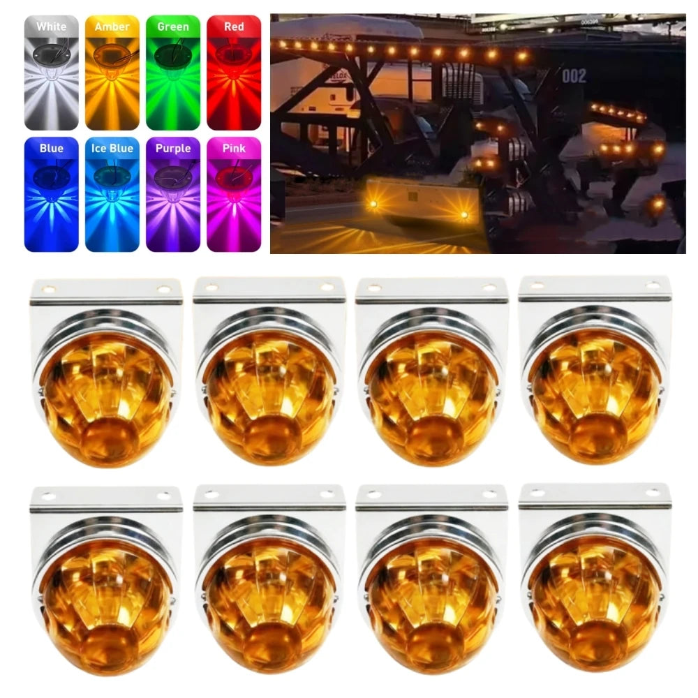 8PCS Bracket Watermelon Lights Strobe LED Side Marker Indicator Turn Signal Truck Trailer LED Star Lights For Truck 12V/24V