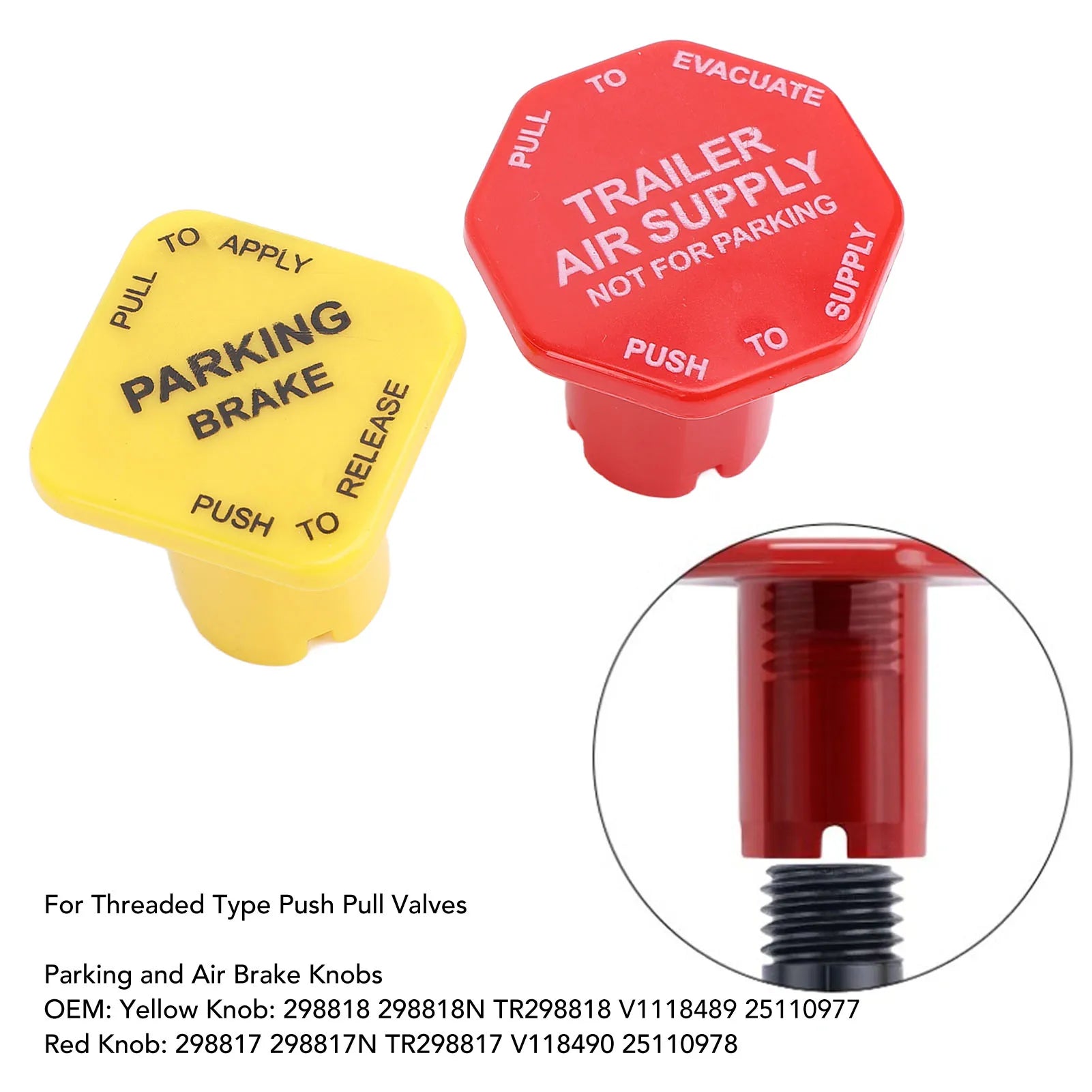 Red Trailer Air Supply Knob Robust Yellow Semi Truck Parking Brake Knob Threaded Type Plastic 25110977 for Semi Truck Trailer