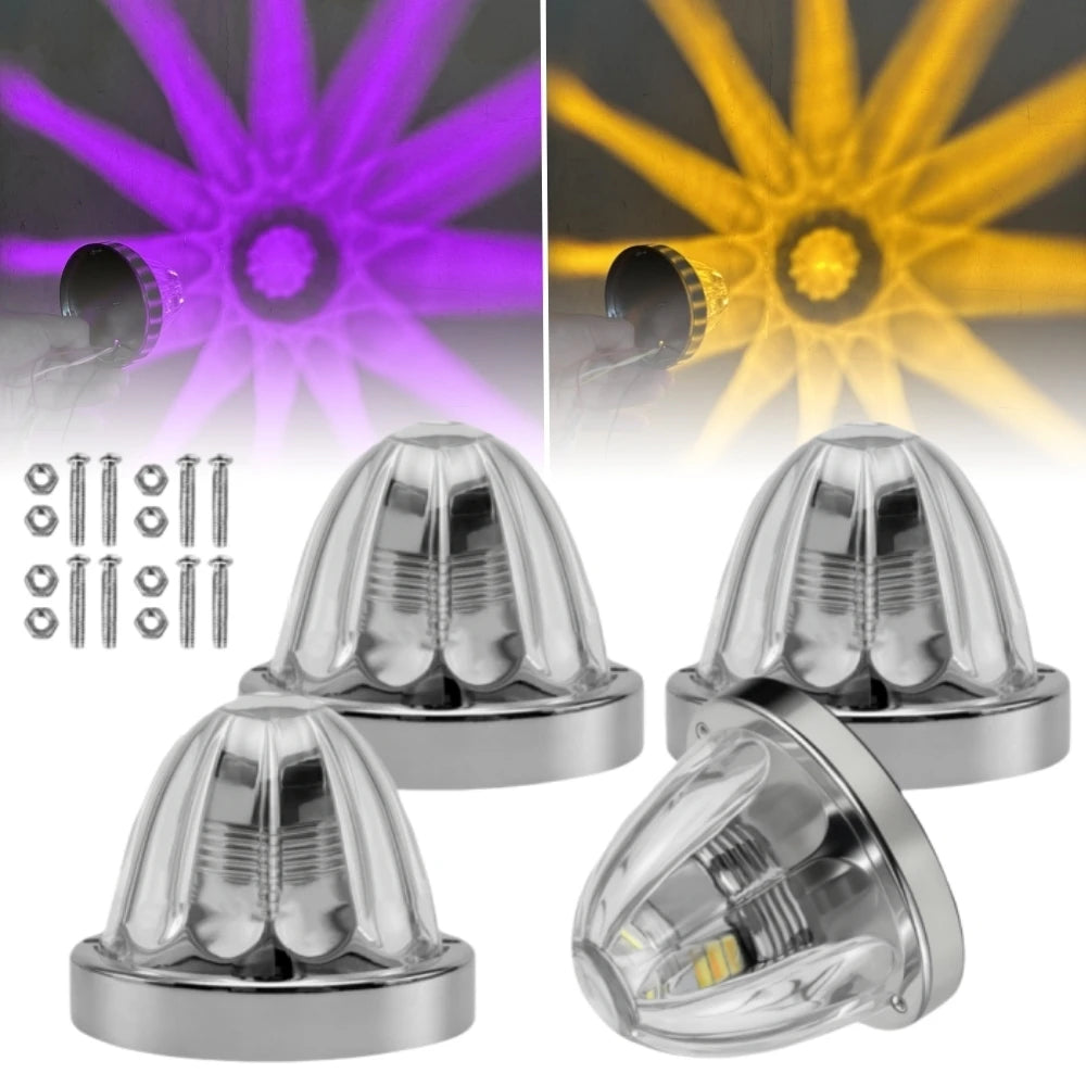 4PCS Underglow Exterior Trailer Lights Glass Watermelon Lights 10-30V LED Dual Revolution Strobe Rock Lights for Semi Truck