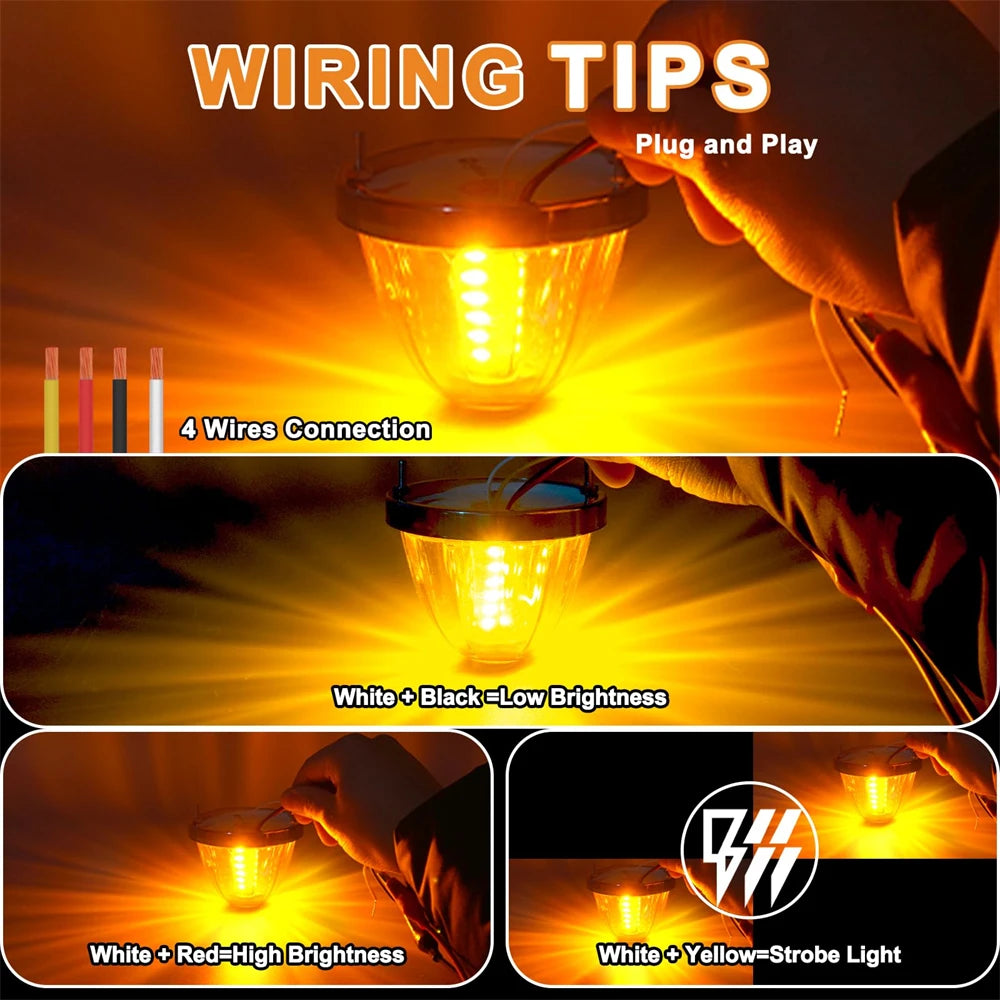 2PCS LED Watermelon Marker Lights Strobe Rotation Roof Clearance Warning Lights for Kenworth Peterbilt Freightliner Trailer