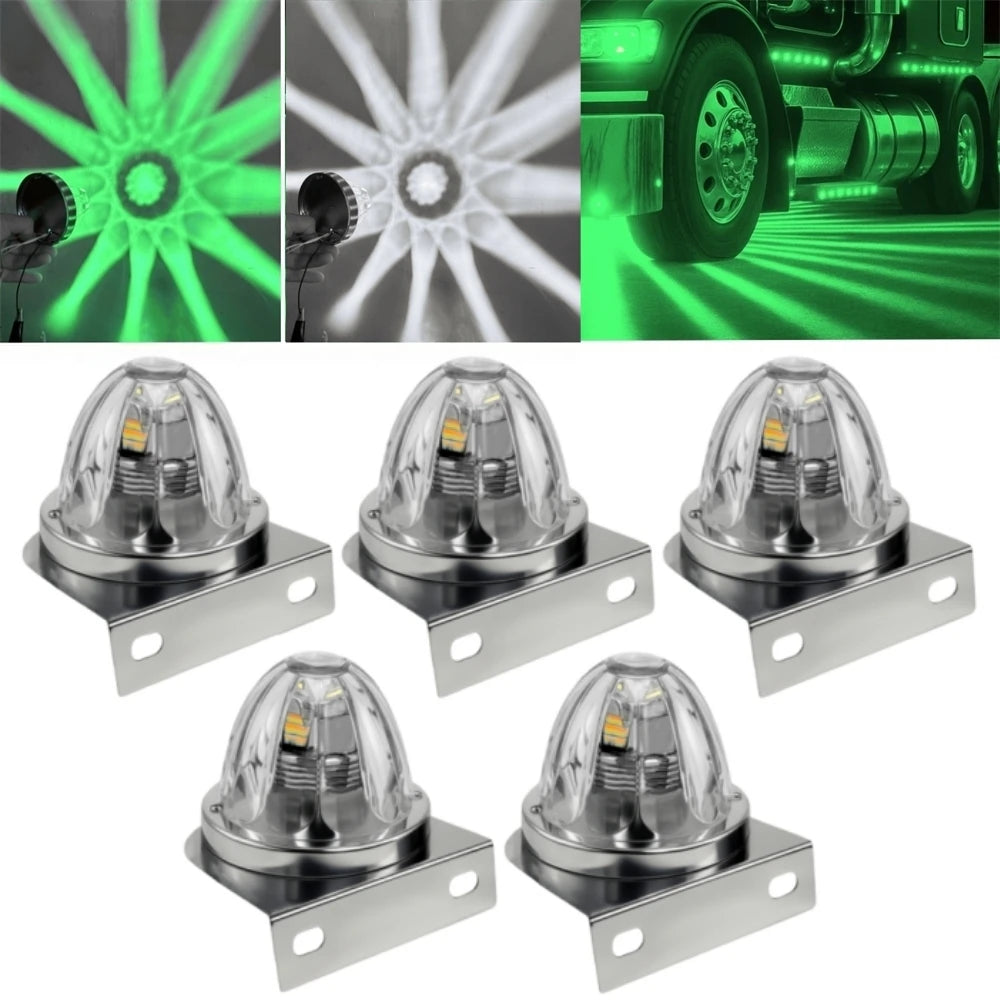 5PCS LED Watermelon Marker Lights Stainless Steel Frame Clamp Star Watermelon Lights Glass Lens Watermelon Lights 10-30V