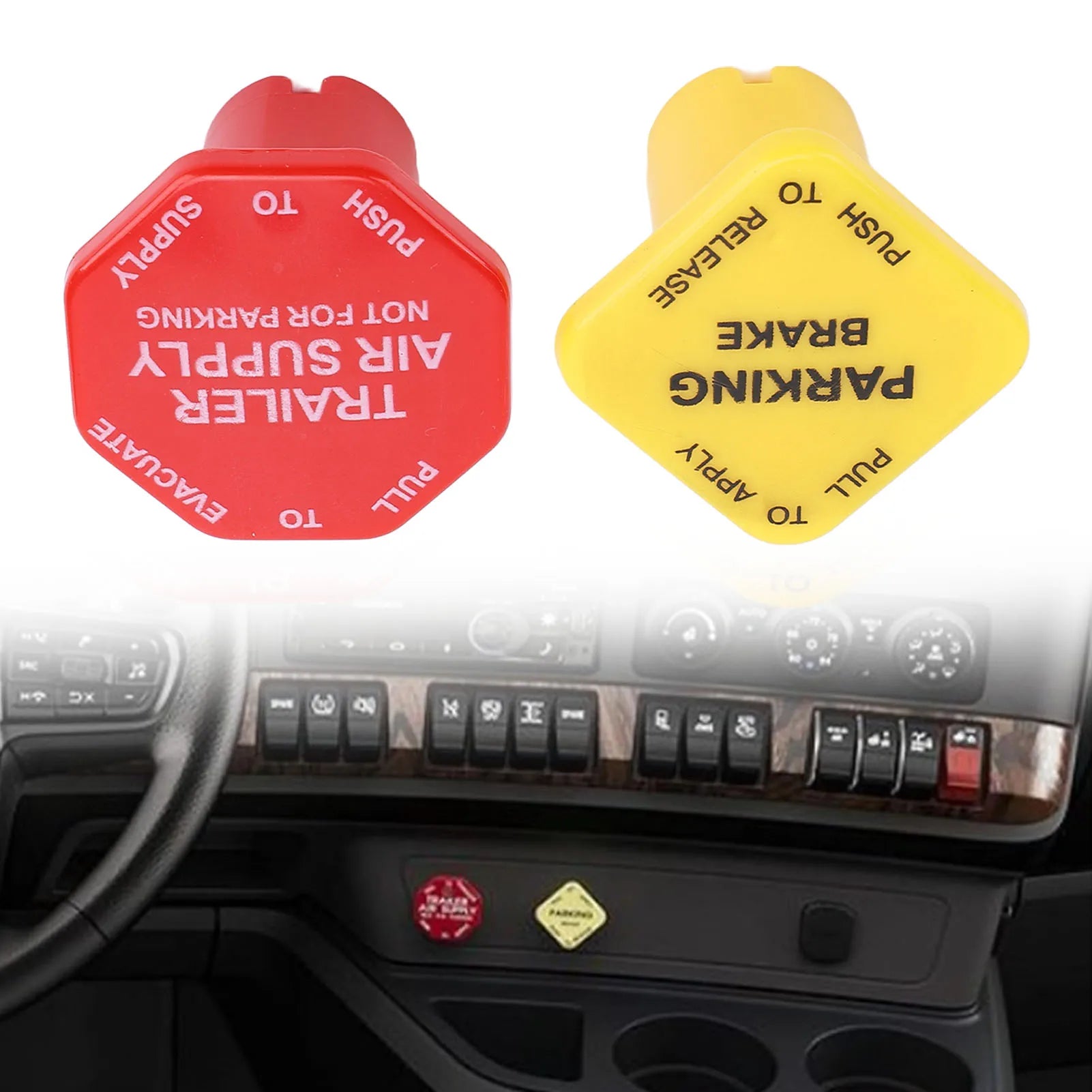 Red Trailer Air Supply Knob Robust Yellow Semi Truck Parking Brake Knob Threaded Type Plastic 25110977 for Semi Truck Trailer