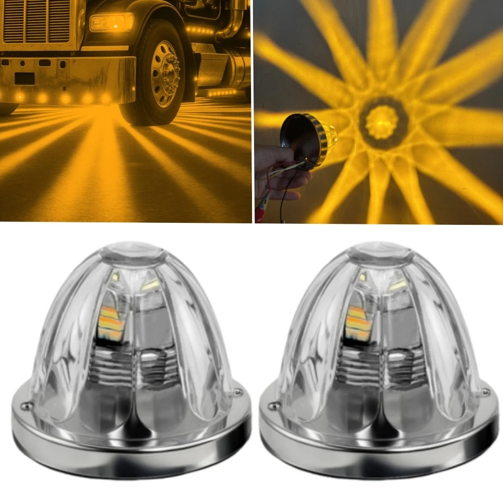 2PCS Glass Watermelon Lights for Semi Truck 10-30V LED Dual Revolution Underglow Exterior Truck Lights Marker Strobe Rock Lights