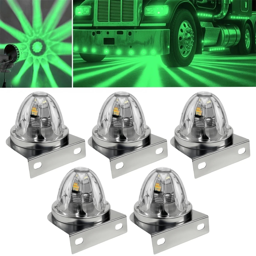 5PCS LED Watermelon Marker Lights Stainless Steel Frame Clamp Star Watermelon Lights Glass Lens Watermelon Lights 10-30V