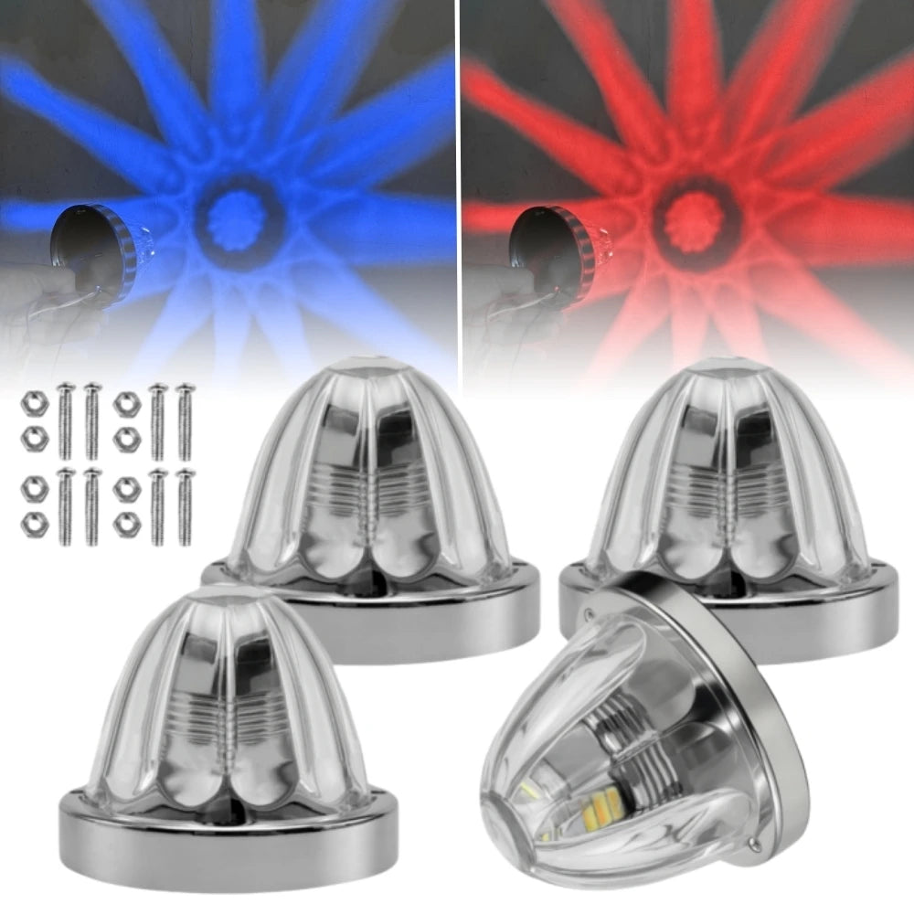 4PCS Underglow Exterior Trailer Lights Glass Watermelon Lights 10-30V LED Dual Revolution Strobe Rock Lights for Semi Truck