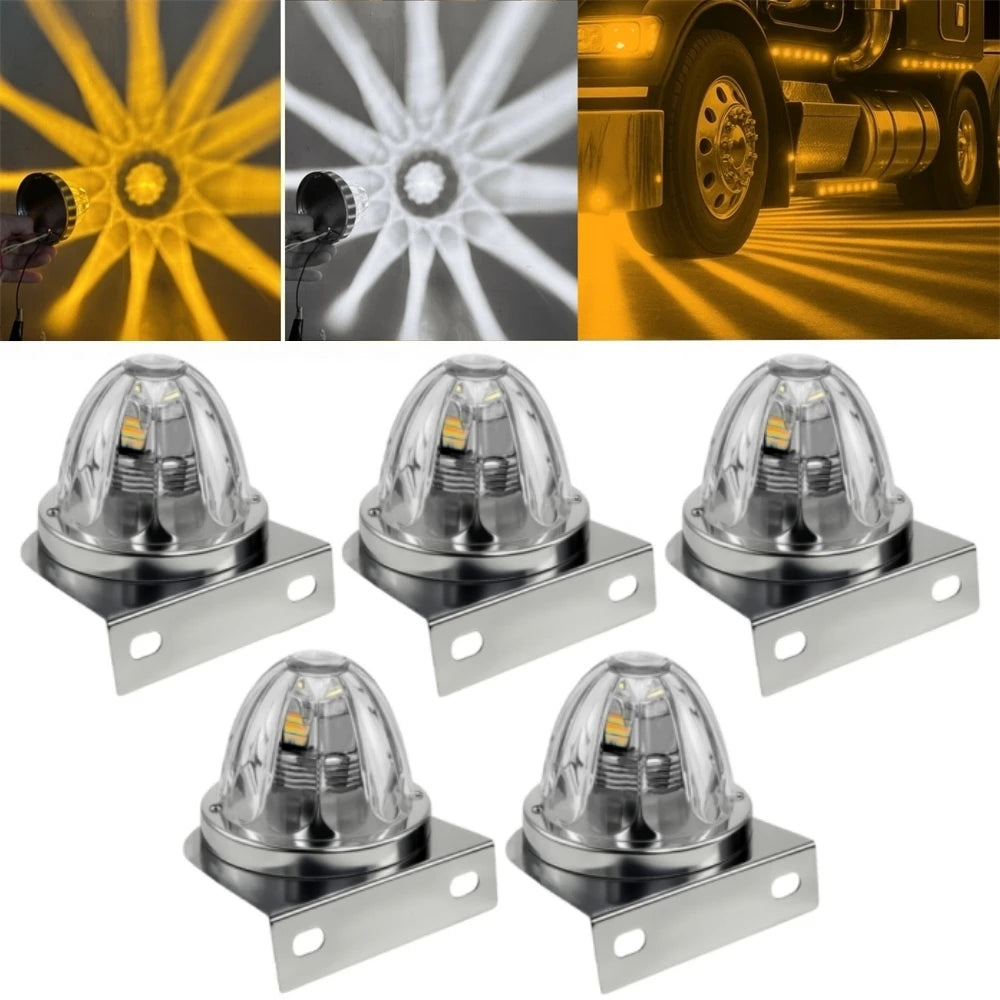 5PCS LED Watermelon Marker Lights Stainless Steel Frame Clamp Star Watermelon Lights Glass Lens Watermelon Lights 10-30V