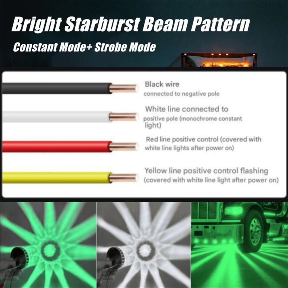 4PCS Underglow Exterior Trailer Lights Glass Watermelon Lights 10-30V LED Dual Revolution Strobe Rock Lights for Semi Truck