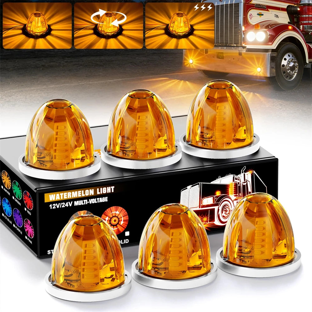 6PCS Water Melon Lights Starburst Rotating Lamp Clearance Strobe Warning Lights Semi Truck Peterbilt Cab Marker Lights (1)