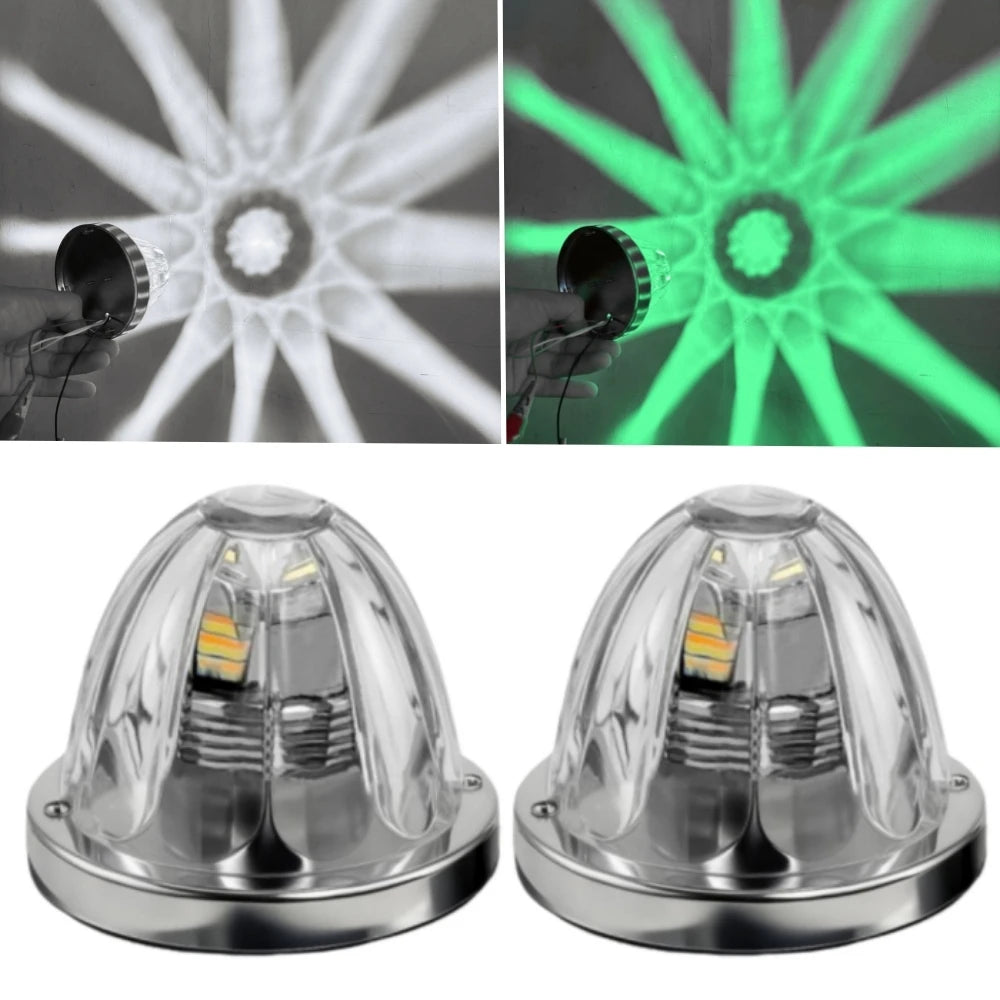 2PCS Glass Watermelon Lights for Semi Truck 10-30V LED Dual Revolution Underglow Exterior Truck Lights Marker Strobe Rock Lights