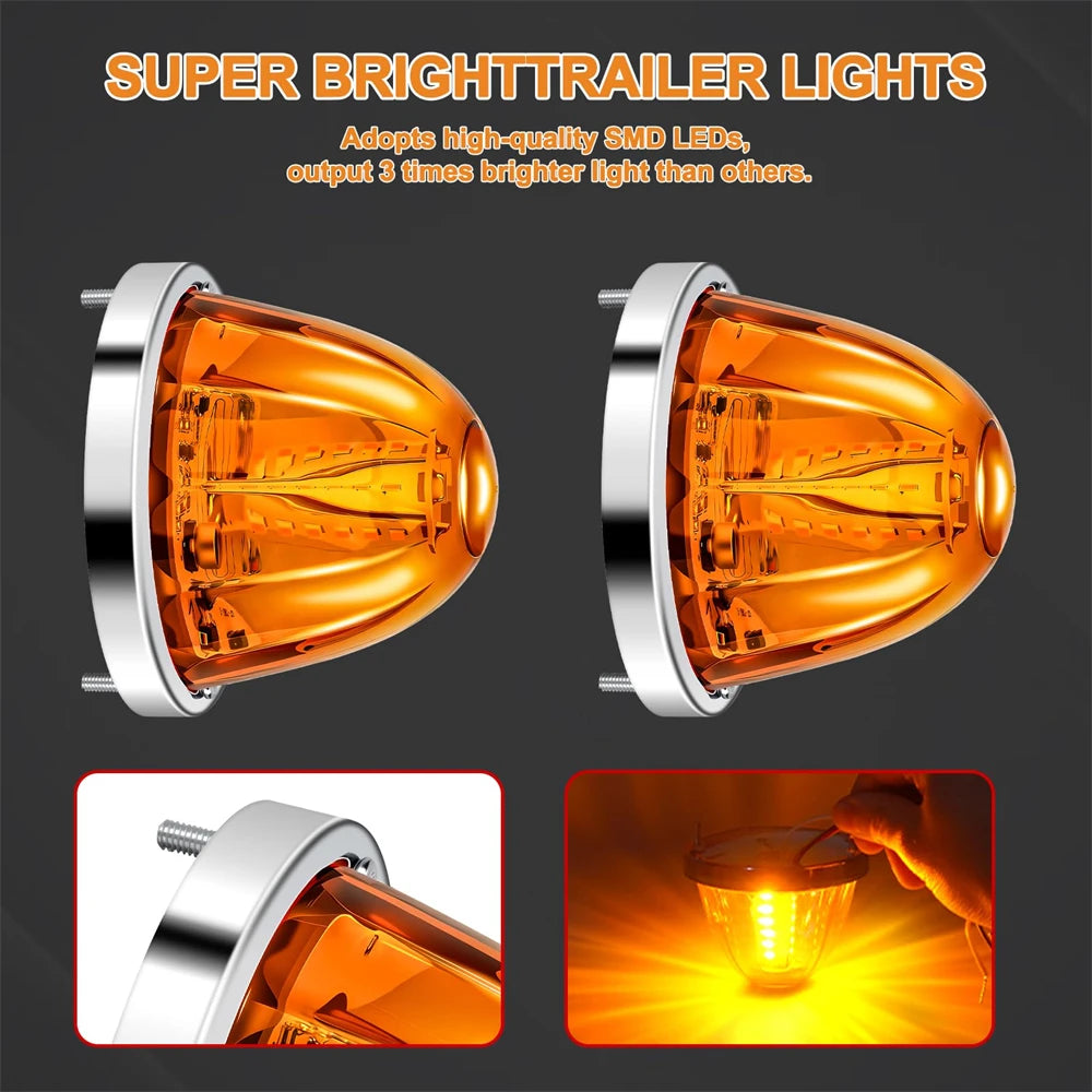 2PCS LED Watermelon Marker Lights Strobe Rotation Roof Clearance Warning Lights for Kenworth Peterbilt Freightliner Trailer