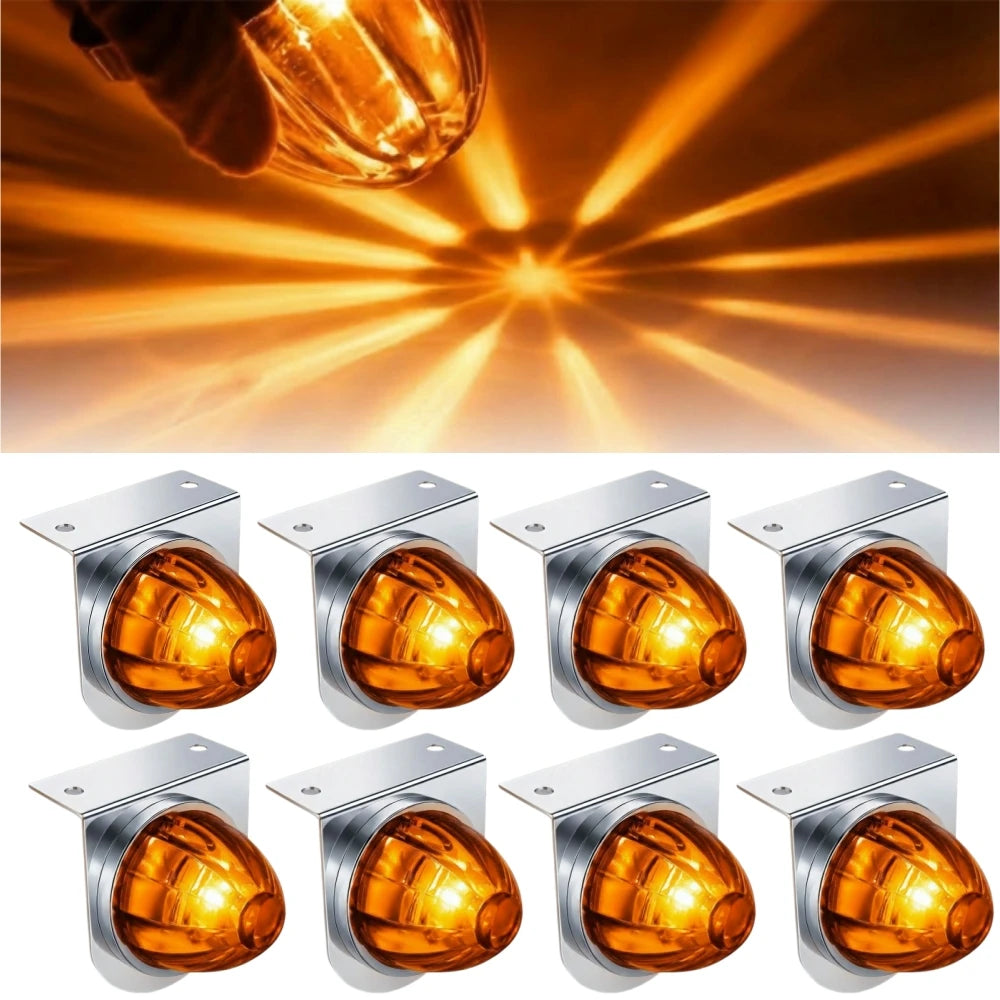 8PCS Watermelon Light Truck Star LED Side Marker Lights 12V-24V Watermelon Lights with Stainless Steel Mounting Bracket