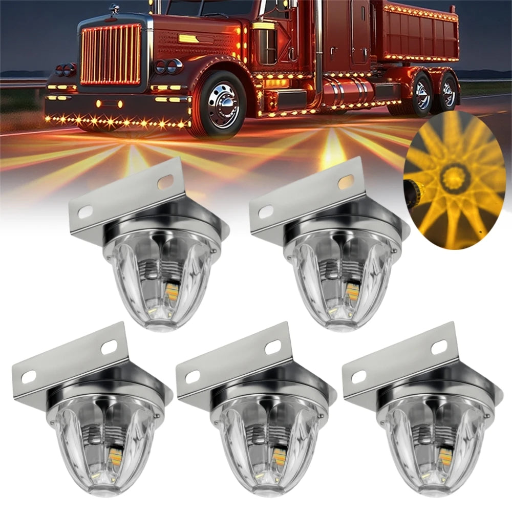 5PCS LED Watermelon Marker Lights Stainless Steel Frame Clamp Star Watermelon Lights Glass Lens Watermelon Lights 10-30V
